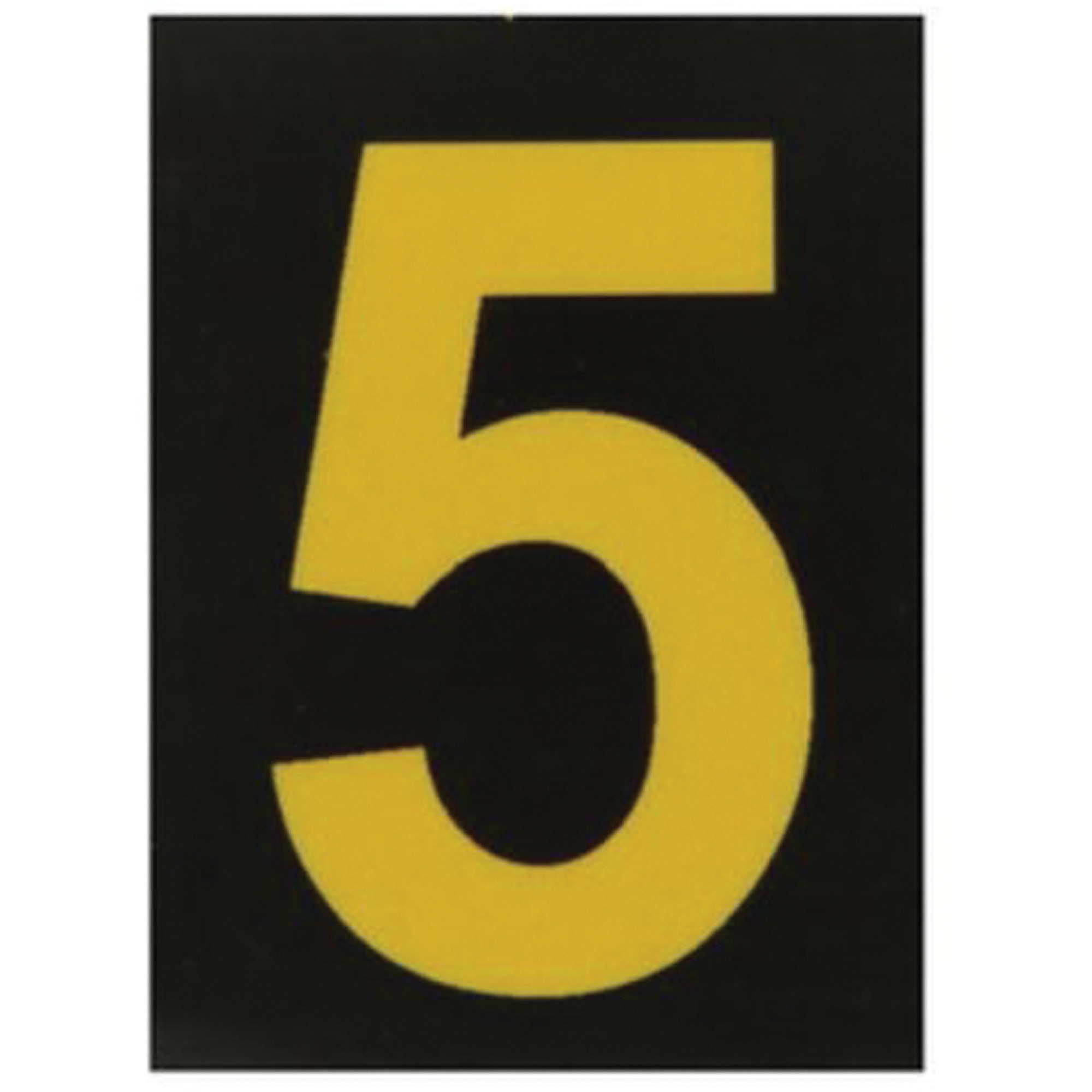 Étiquettes de lettres et chiffres réfléchissants individuels, 5, 1-1/2" h, Jaune sur noir