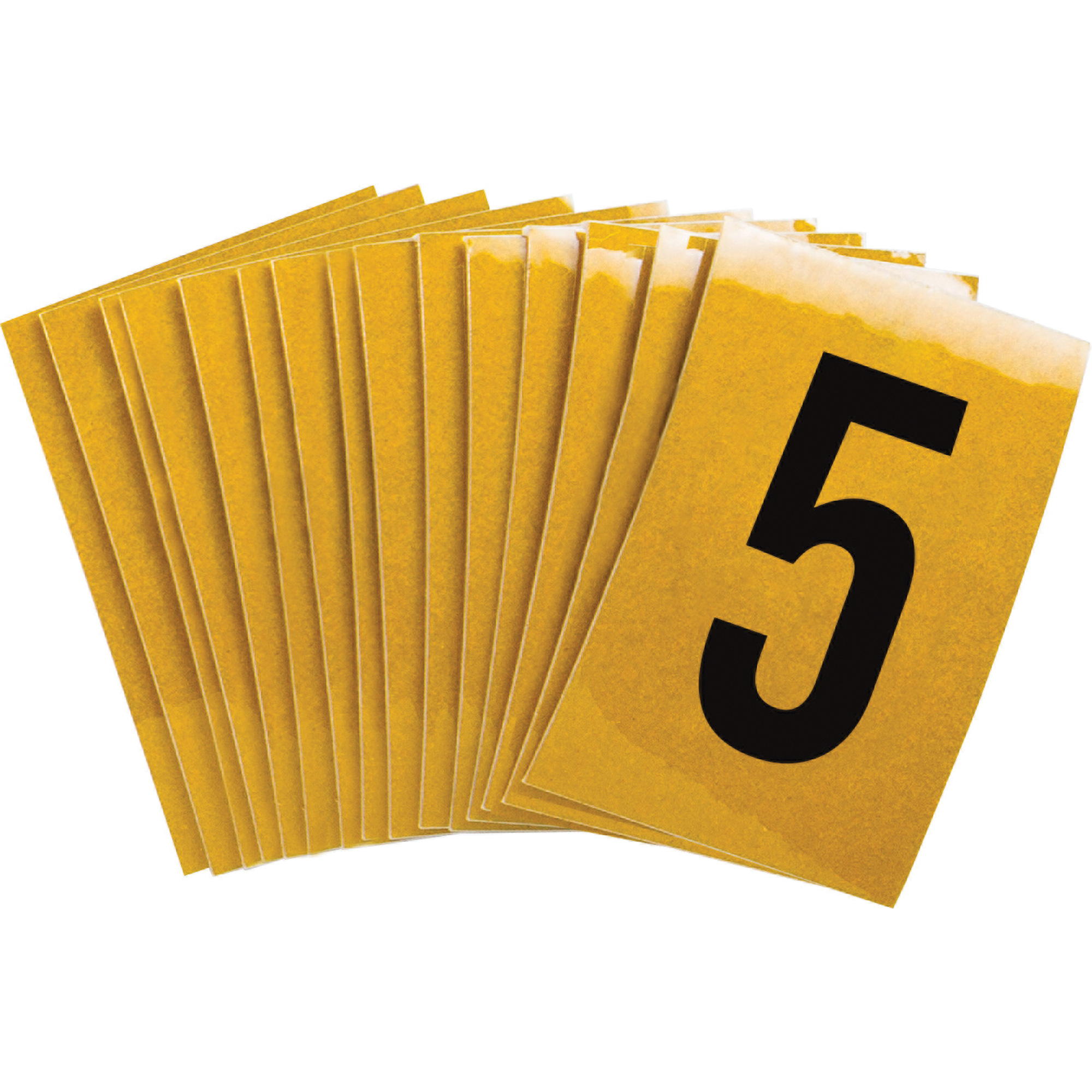 Étiquettes de lettres et chiffres réfléchissants individuels, 5, 1" h, Noir sur jaune