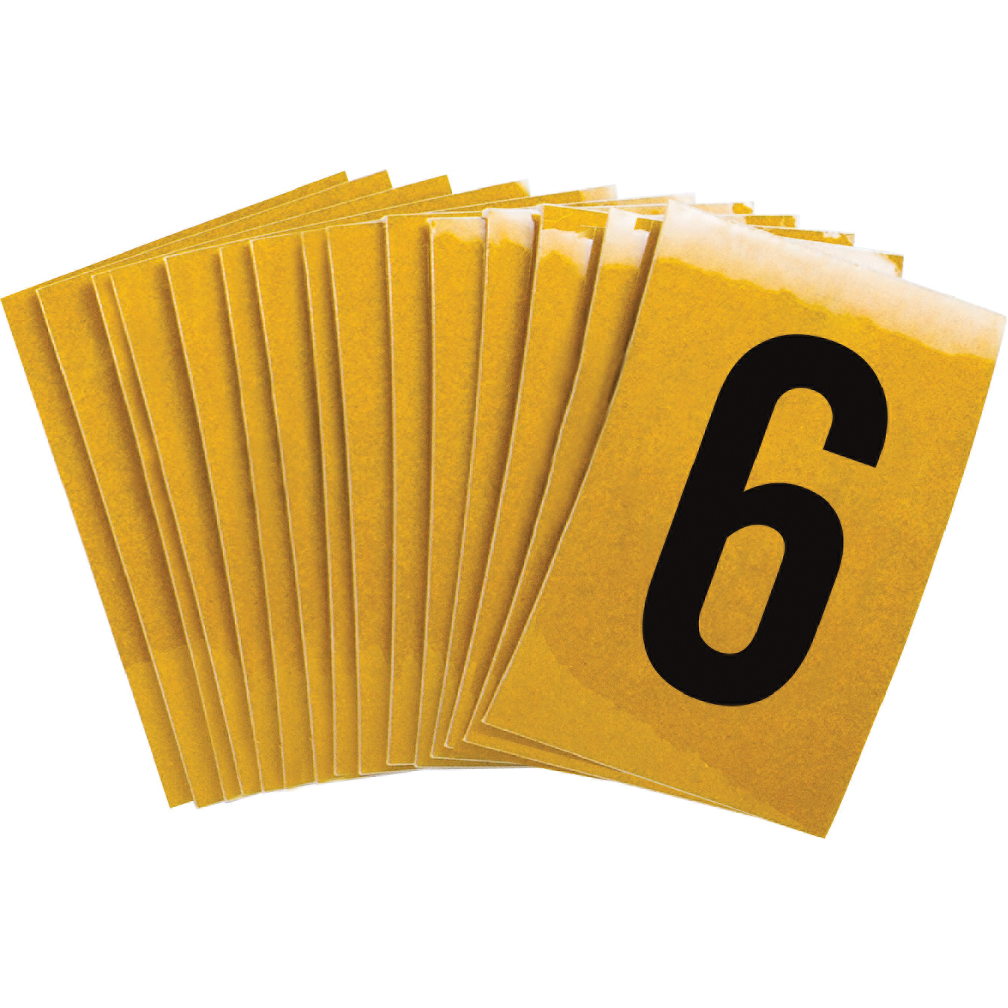 Étiquettes de lettres et chiffres réfléchissants individuels, 6, 1" h, Noir sur jaune