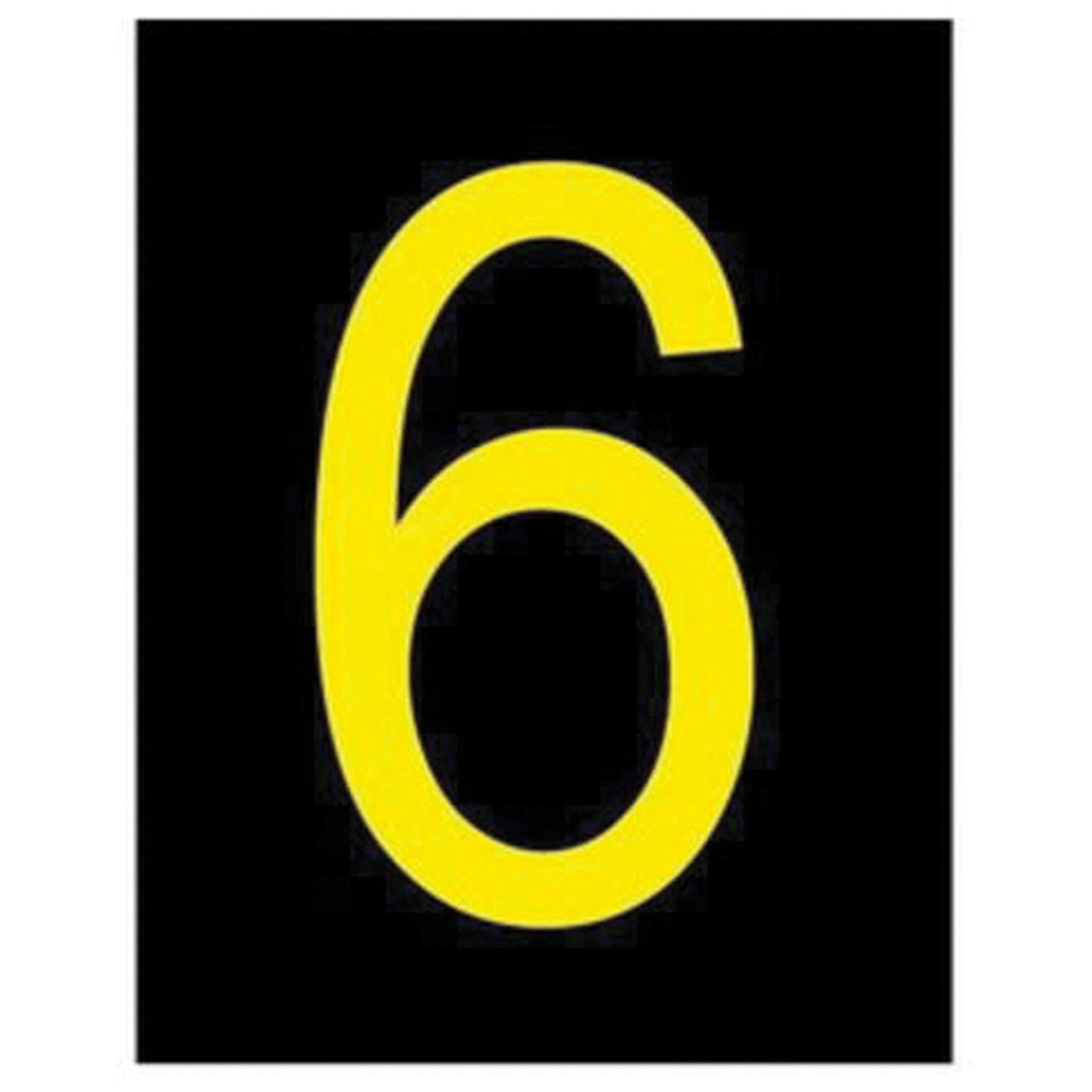 Étiquettes de lettres et chiffres réfléchissants individuels, 6, 2-1/2" h, Jaune sur noir