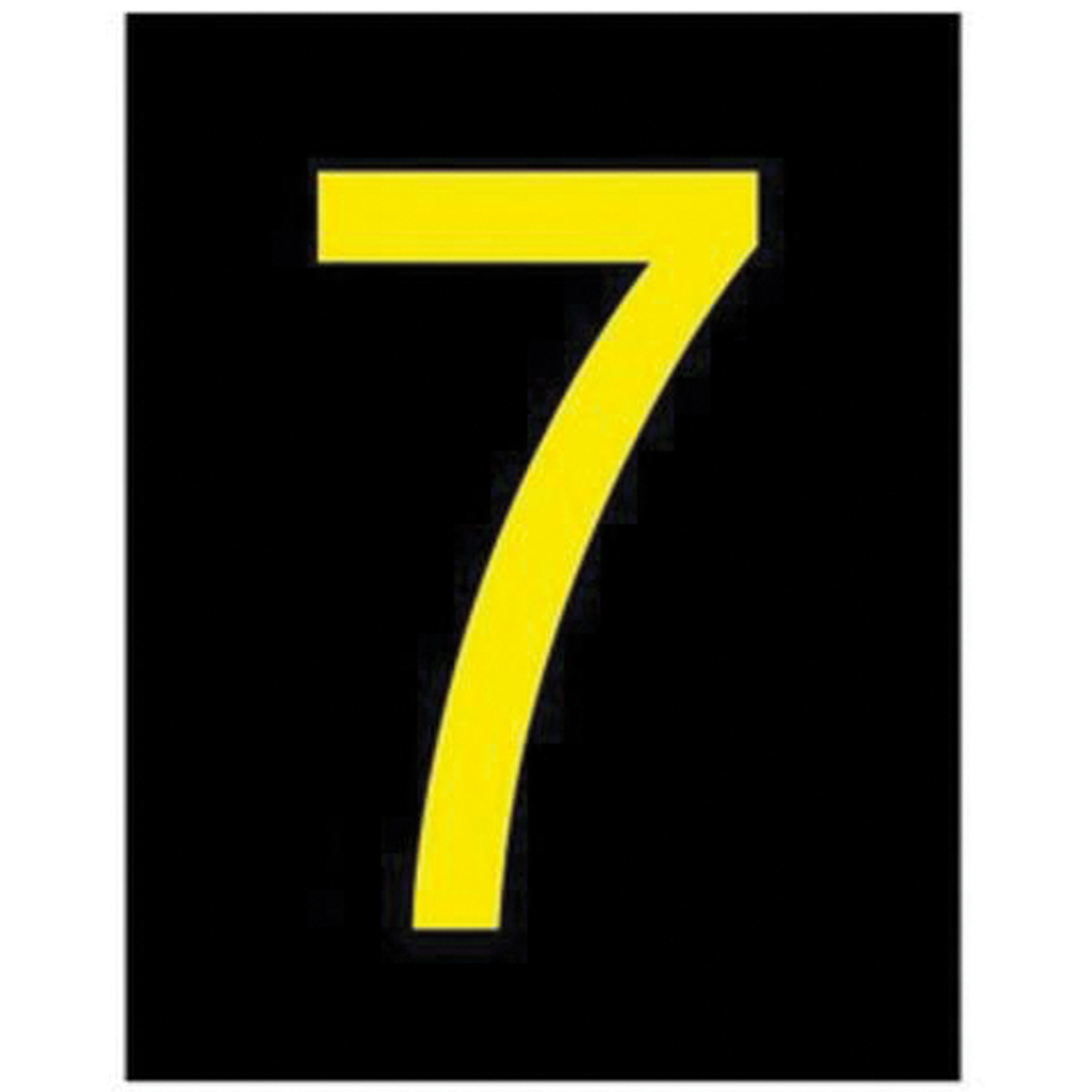 Étiquettes de lettres et chiffres réfléchissants individuels, 7, 2-1/2" h, Jaune sur noir