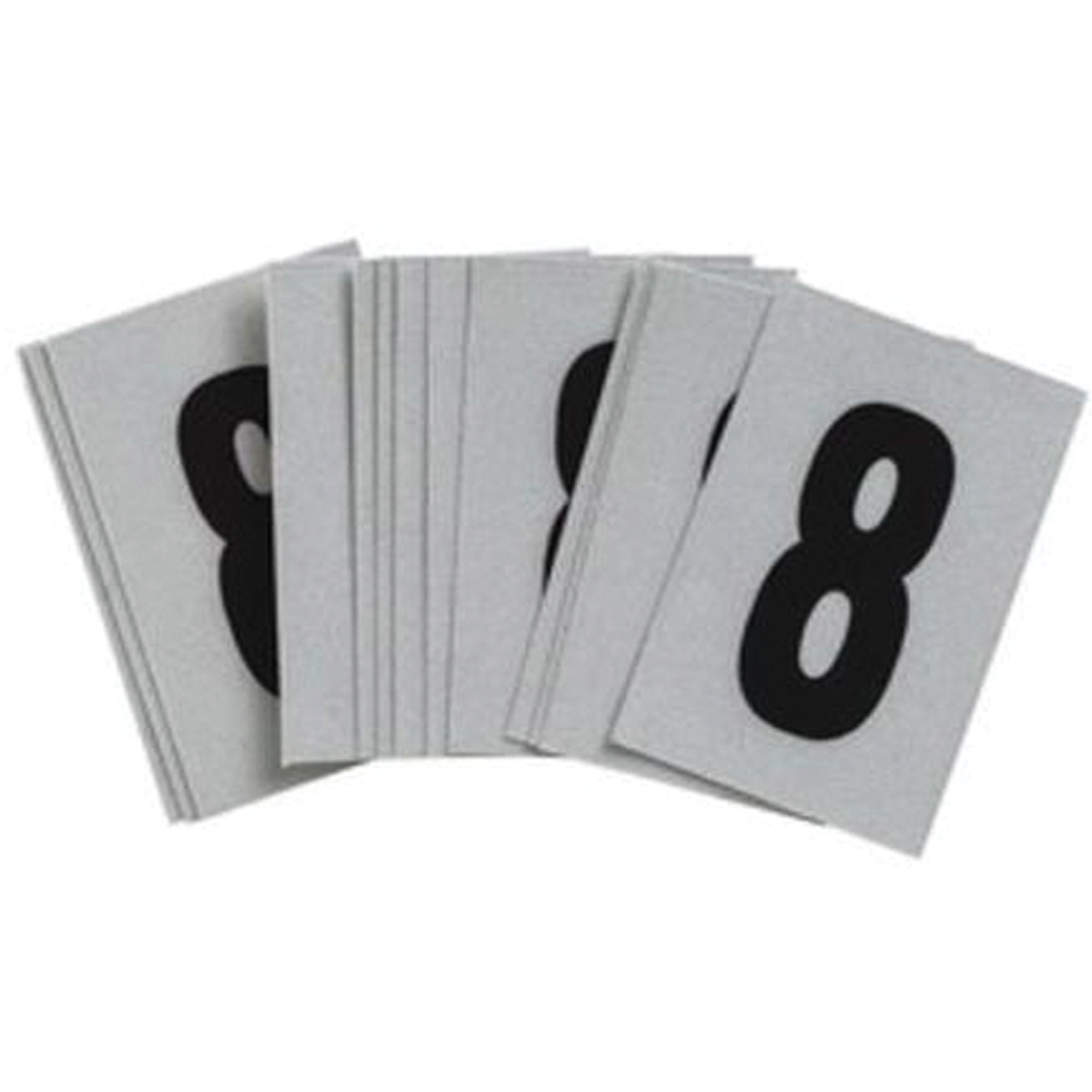Étiquettes de lettres et chiffres réfléchissants individuels, 8, 1" h, Noir sur argent