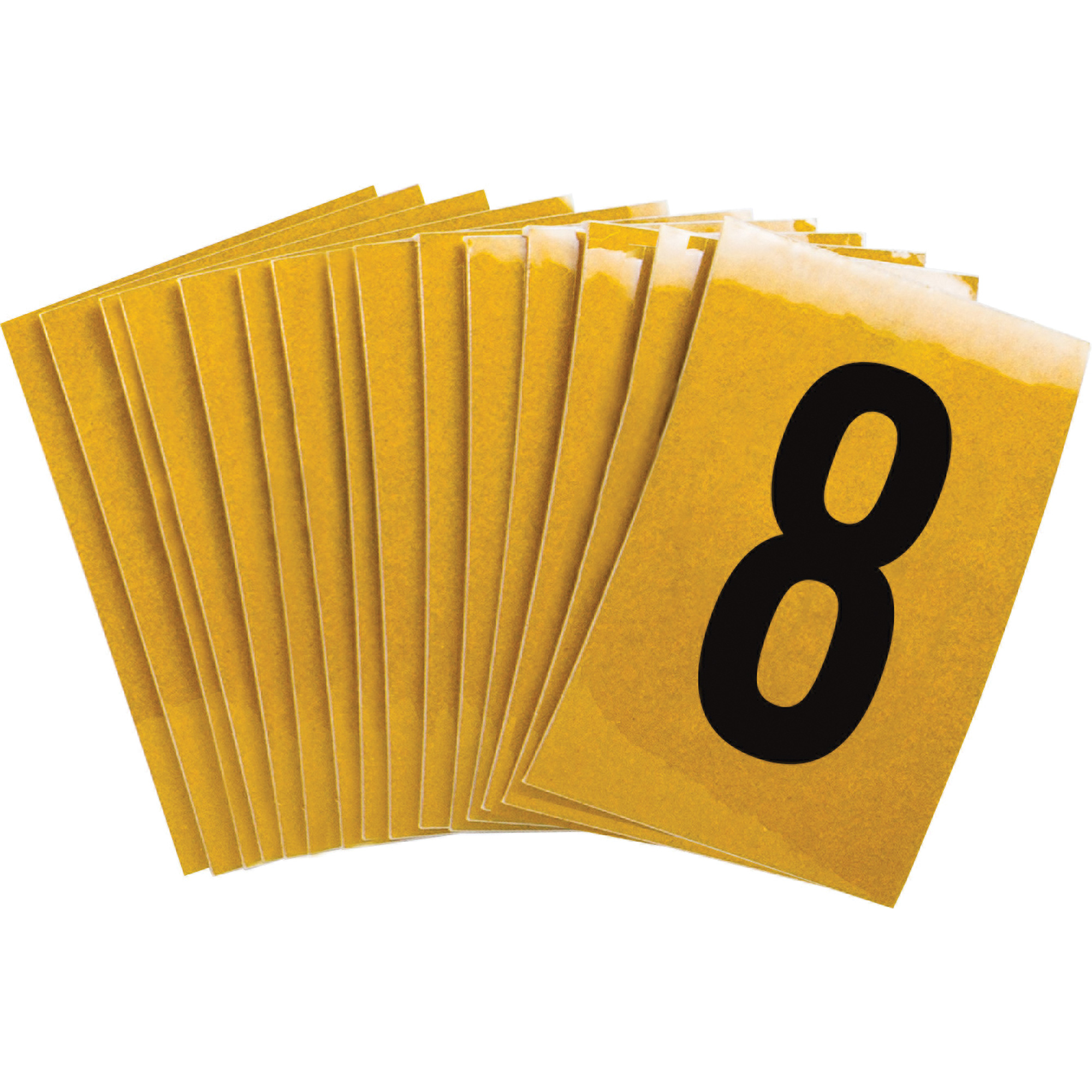 Étiquettes de lettres et chiffres réfléchissants individuels, 8, 1" h, Noir sur jaune