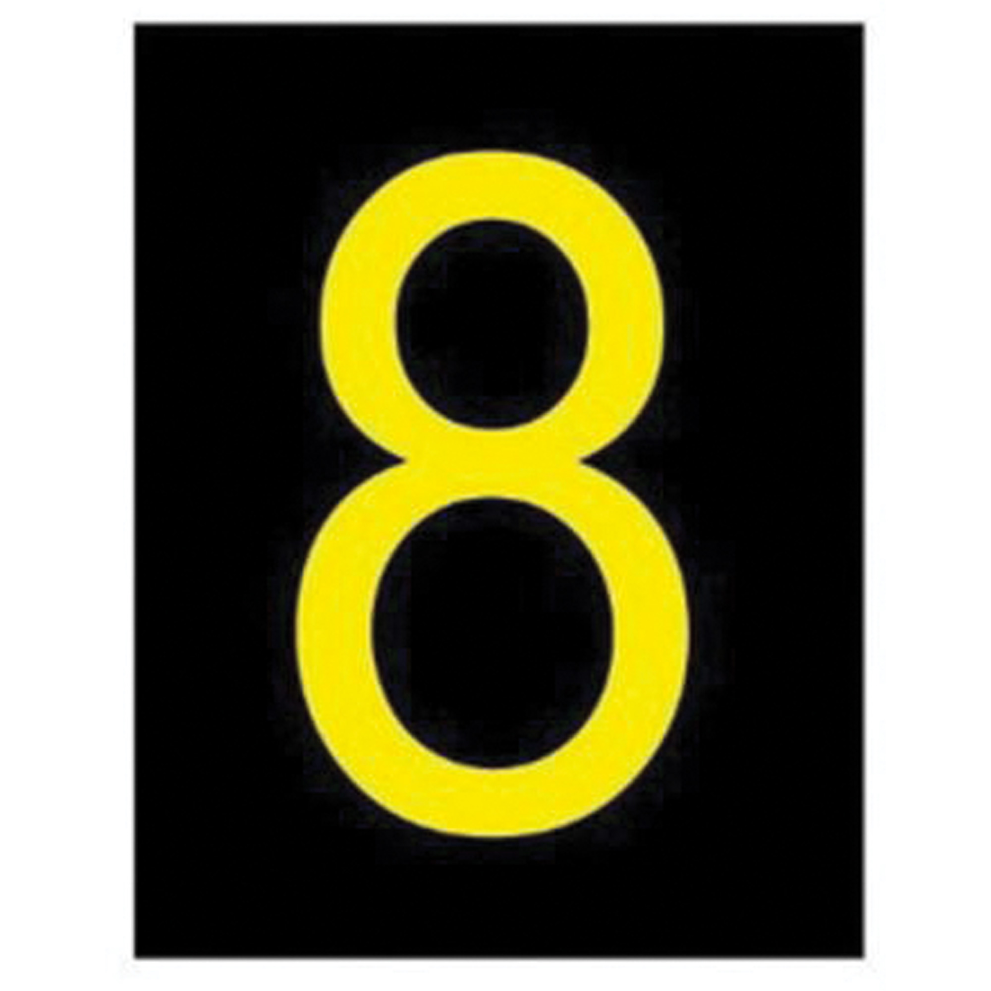 Étiquettes de lettres et chiffres réfléchissants individuels, 8, 2-1/2" h, Jaune sur noir