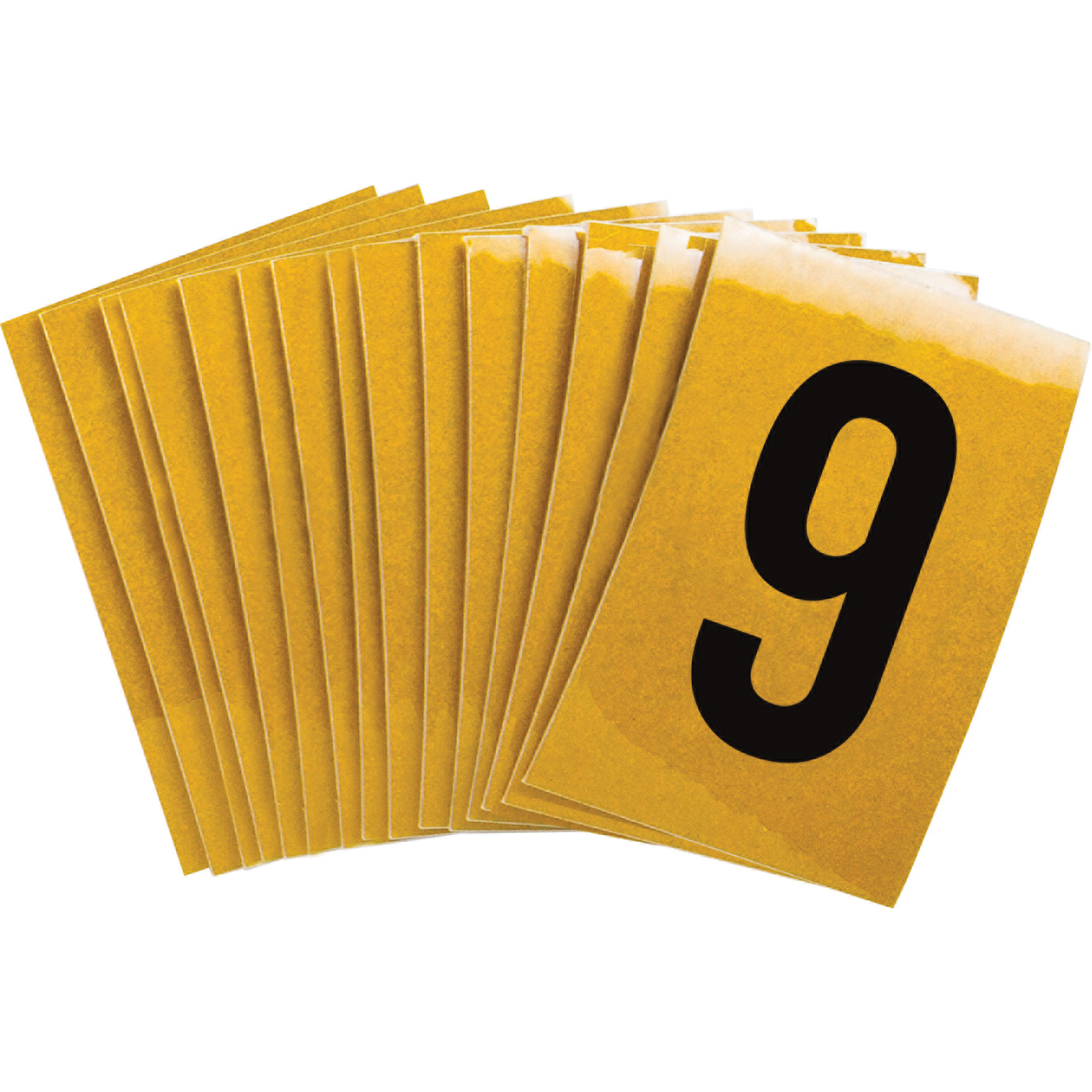 Étiquettes de lettres et chiffres réfléchissants individuels, 9, 1" h, Noir sur jaune