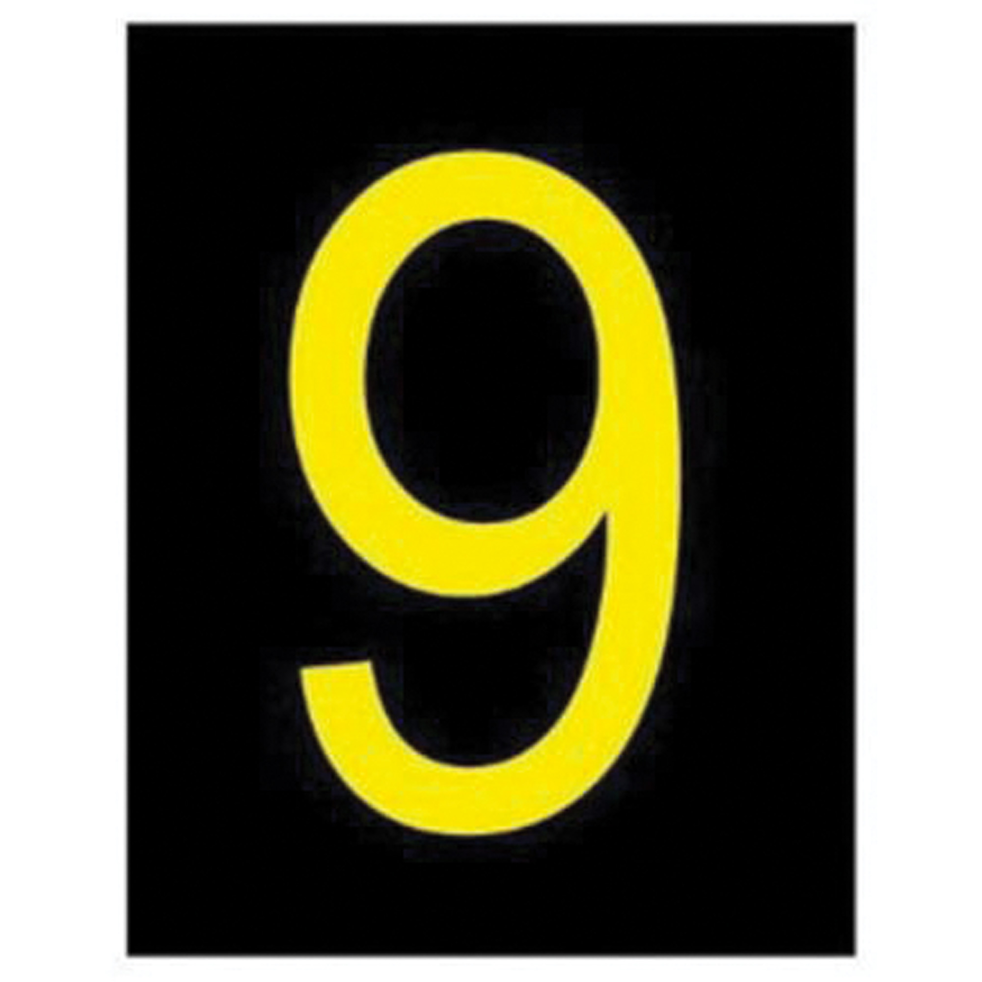 Étiquettes de lettres et chiffres réfléchissants individuels, 9, 2-1/2" h, Jaune sur noir