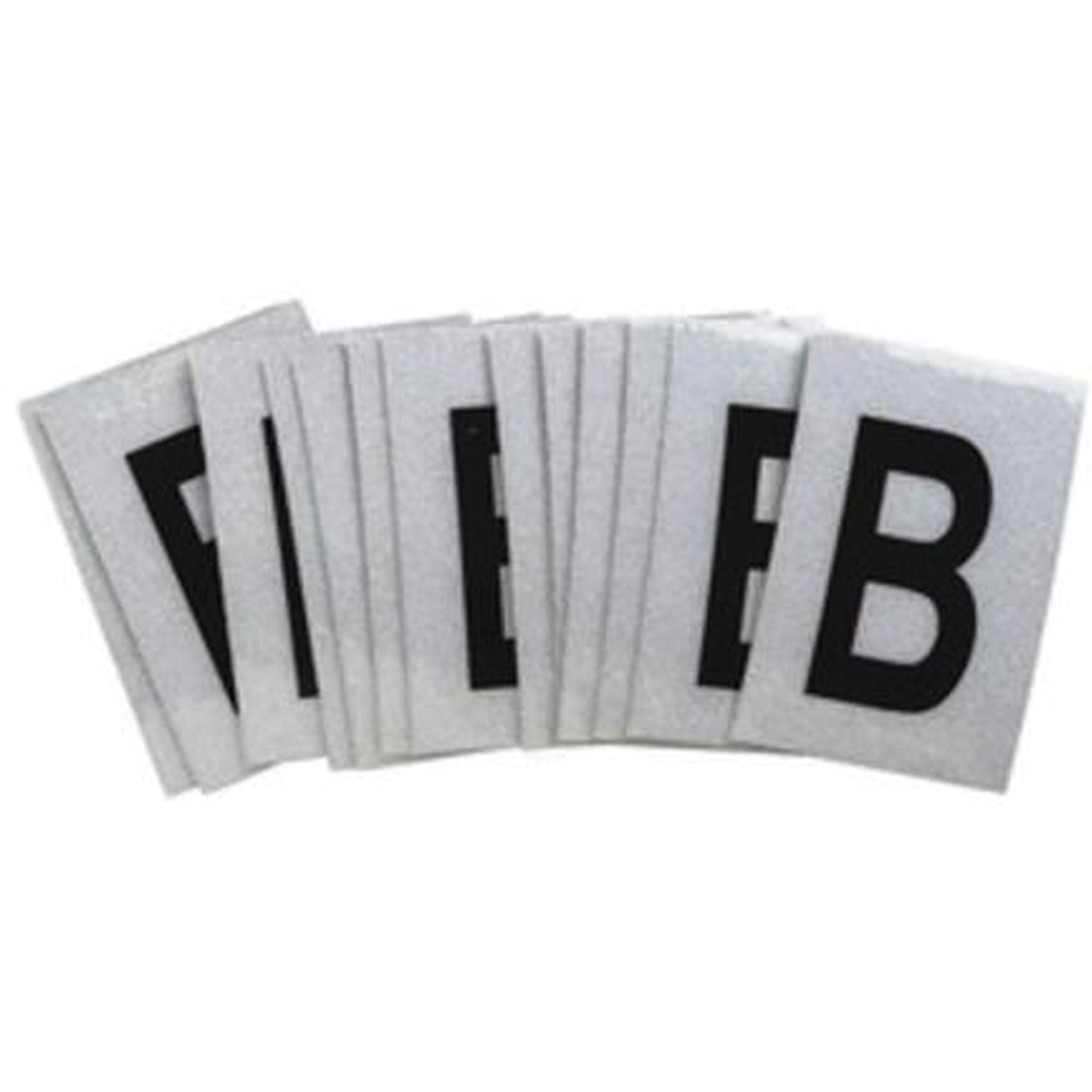 Étiquettes de lettres et chiffres réfléchissants individuels, B, 1" h, Noir sur argent
