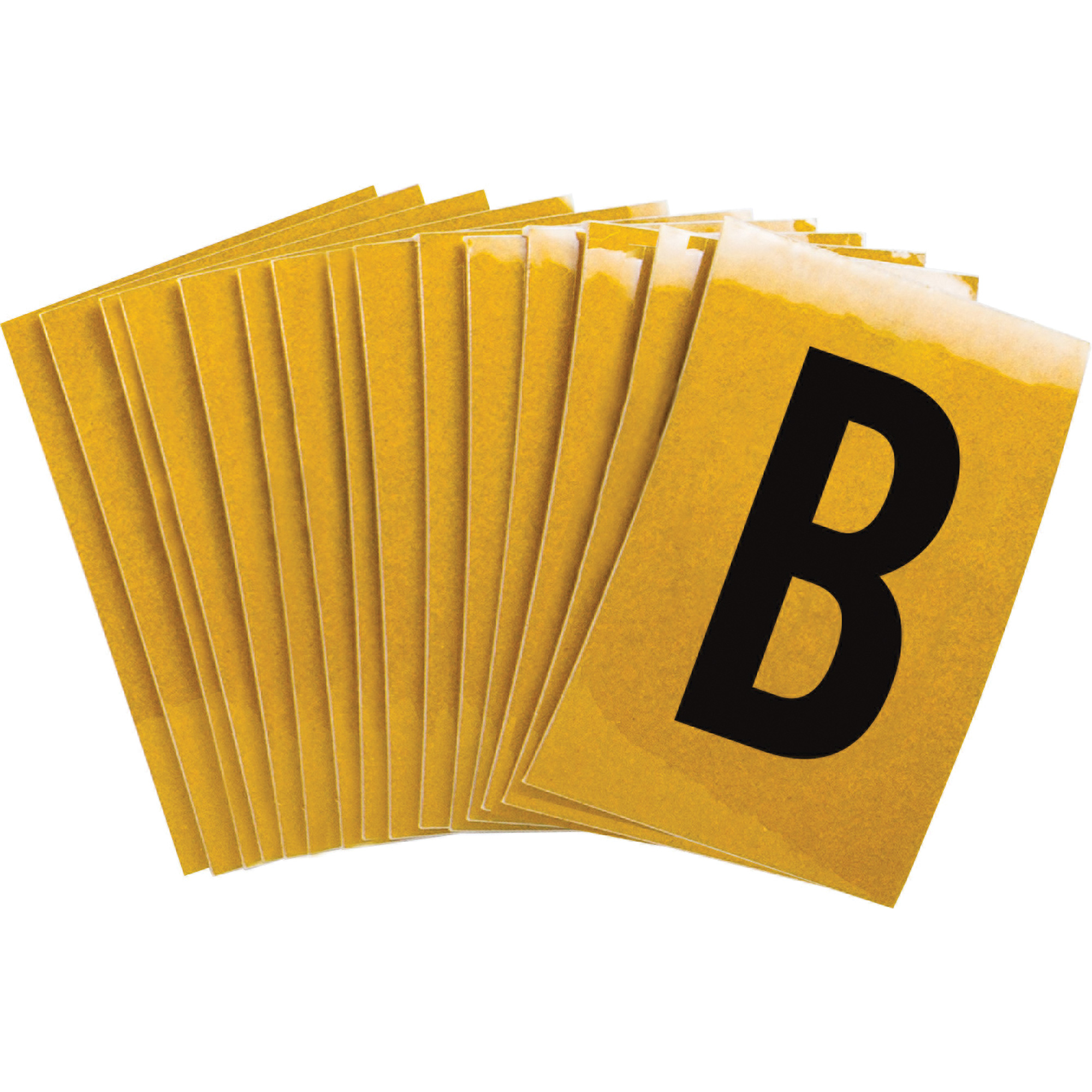 Étiquettes de lettres et chiffres réfléchissants individuels, B, 1" h, Noir sur jaune
