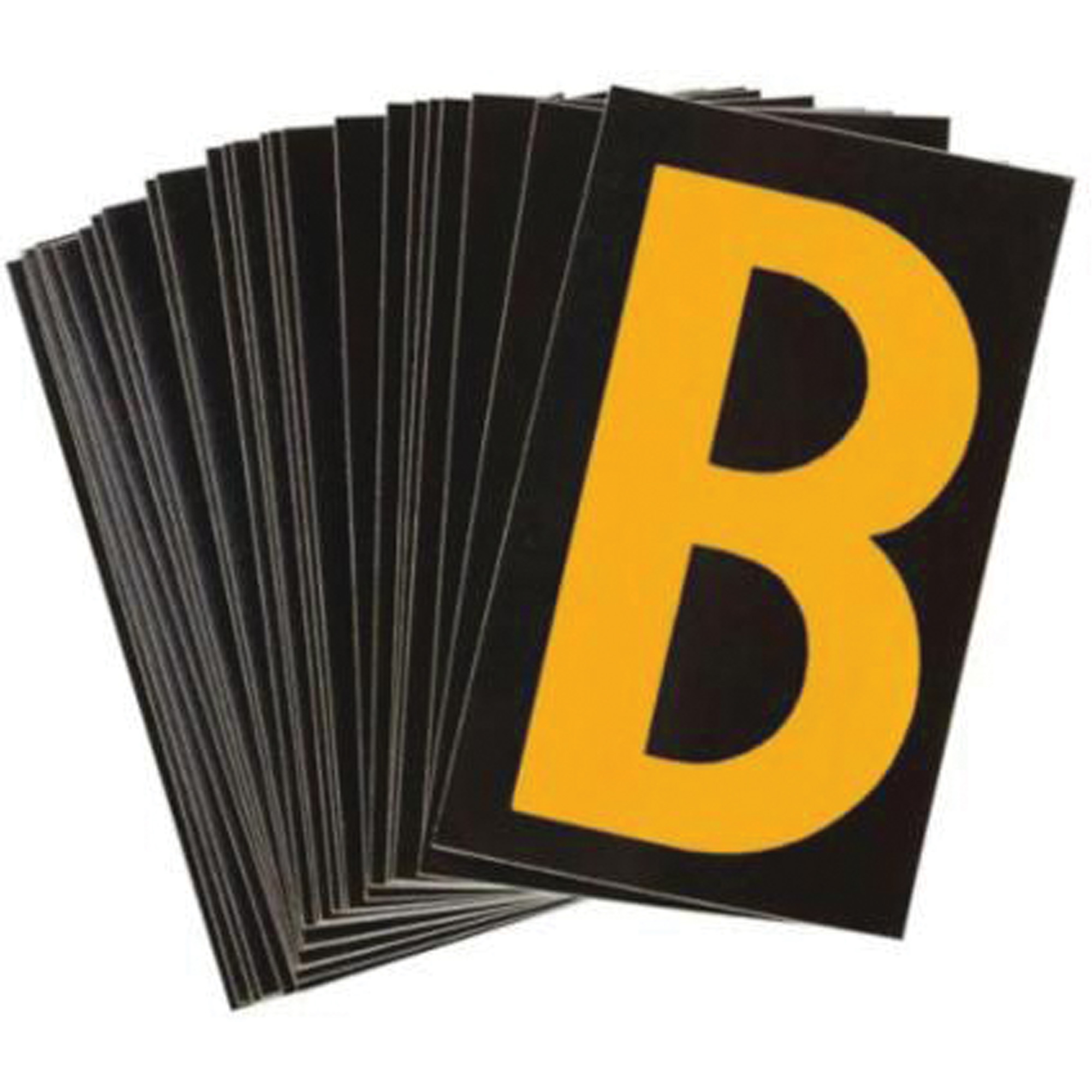 Étiquettes de lettres et chiffres réfléchissants individuels, B, 2-1/2" h, Jaune sur noir