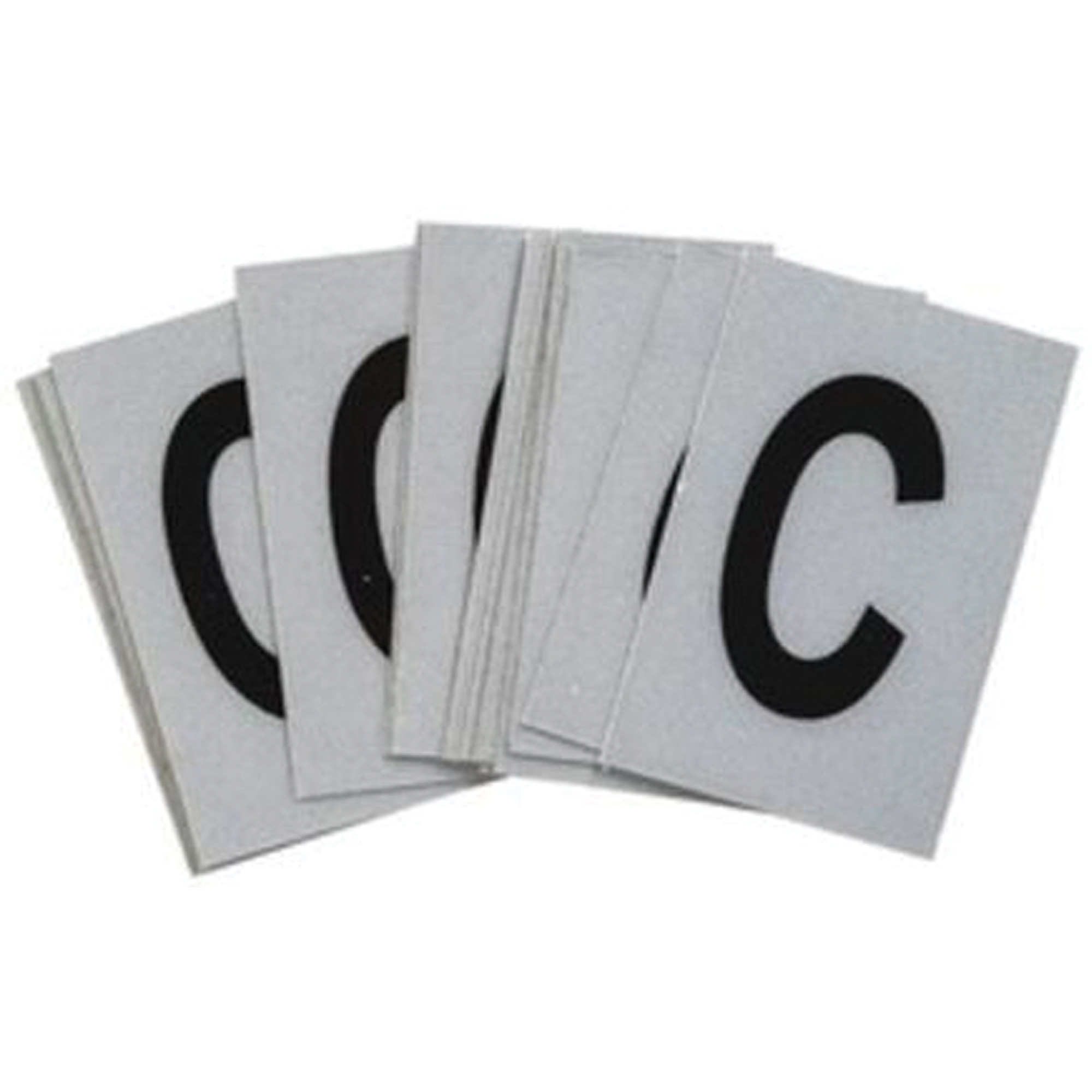 Étiquettes de lettres et chiffres réfléchissants individuels, C, 1" h, Noir sur argent