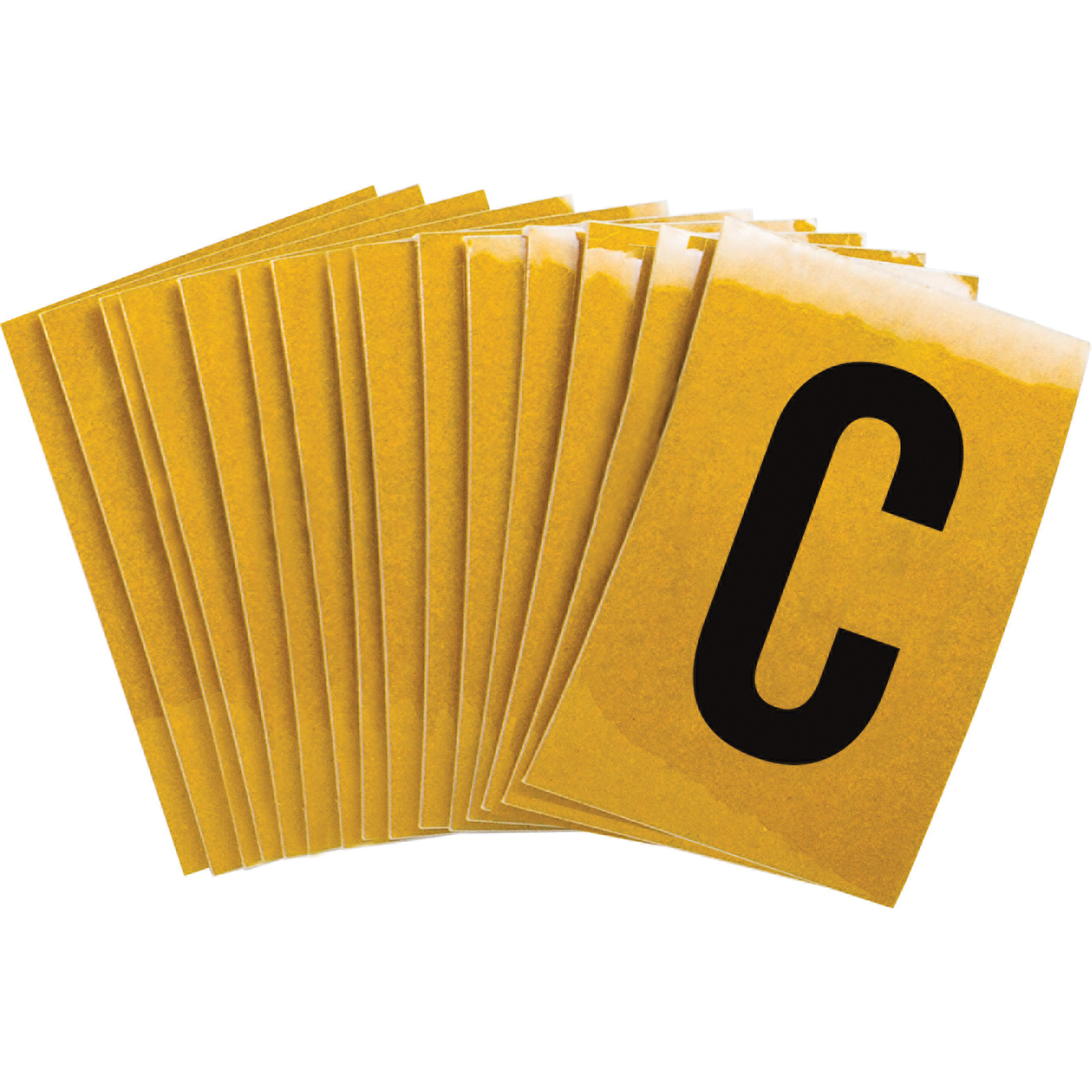 Étiquettes de lettres et chiffres réfléchissants individuels, C, 1" h, Noir sur jaune