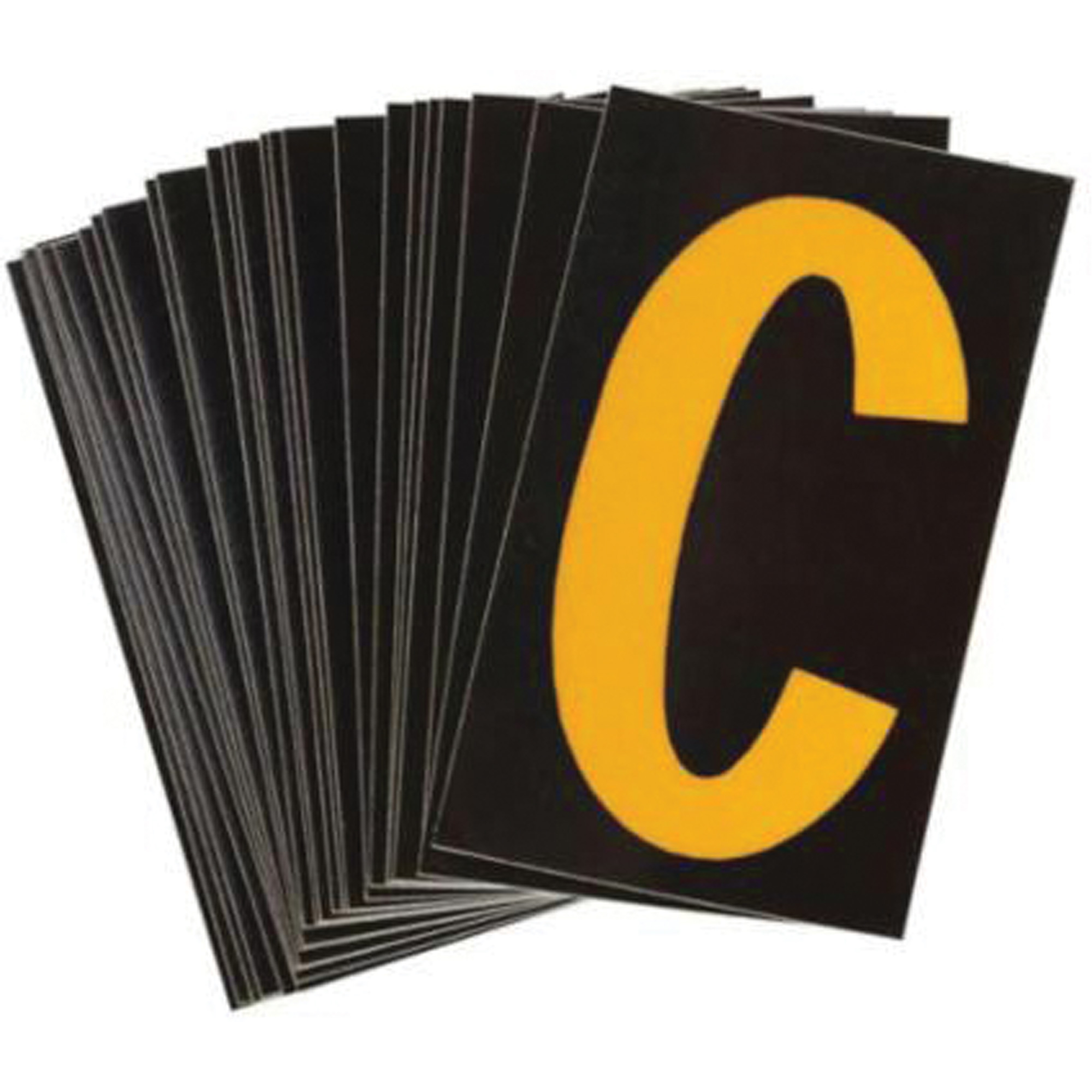 Étiquettes de lettres et chiffres réfléchissants individuels, C, 2-1/2" h, Jaune sur noir