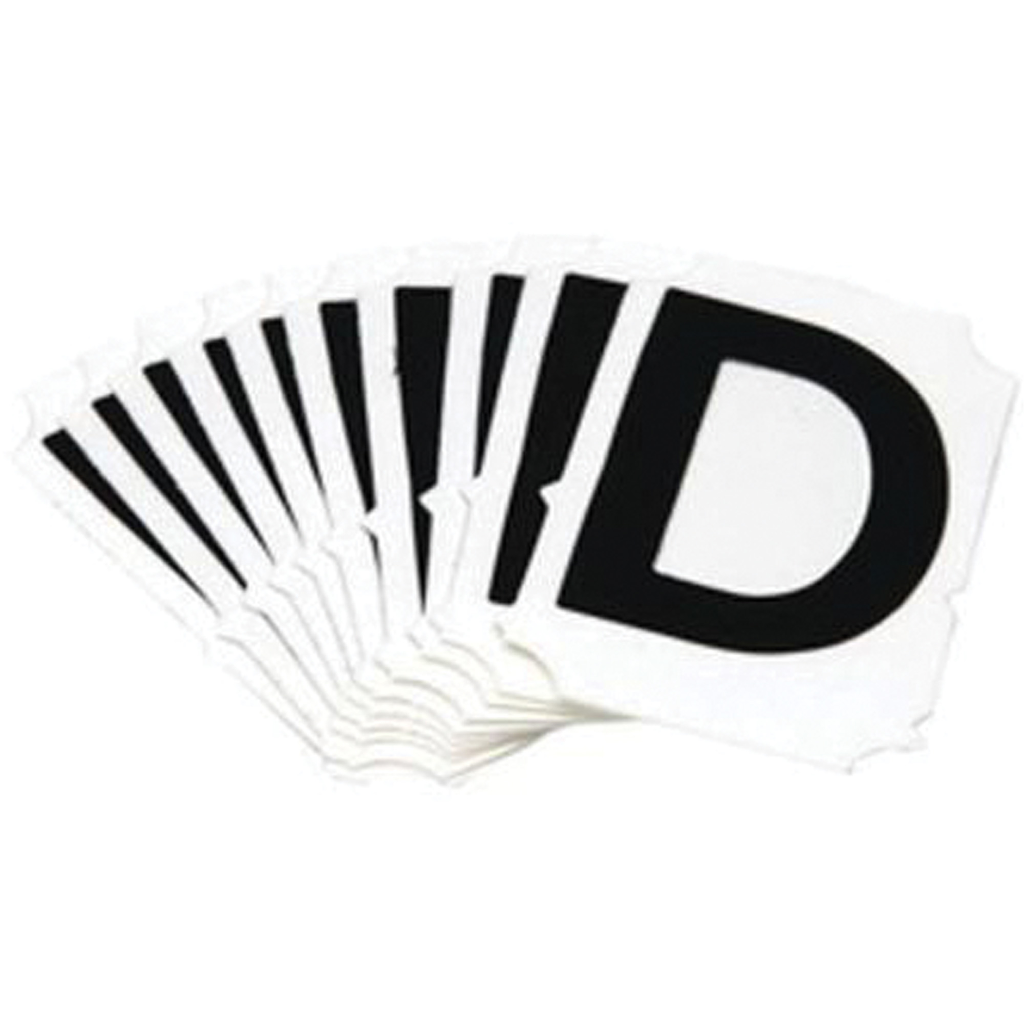 Étiquettes de lettres et chiffres réfléchissants individuels, D, 1" h, Noir sur argent
