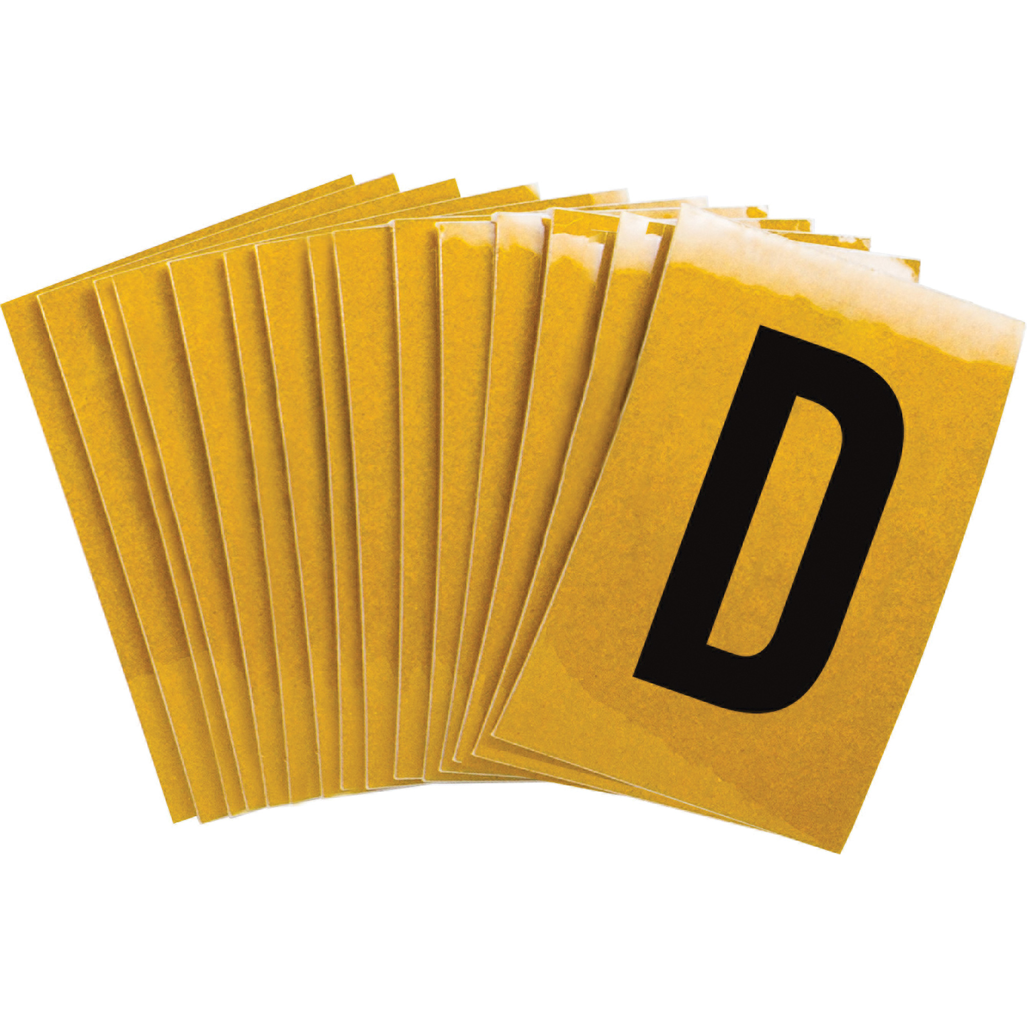 Étiquettes de lettres et chiffres réfléchissants individuels, D, 1" h, Noir sur jaune