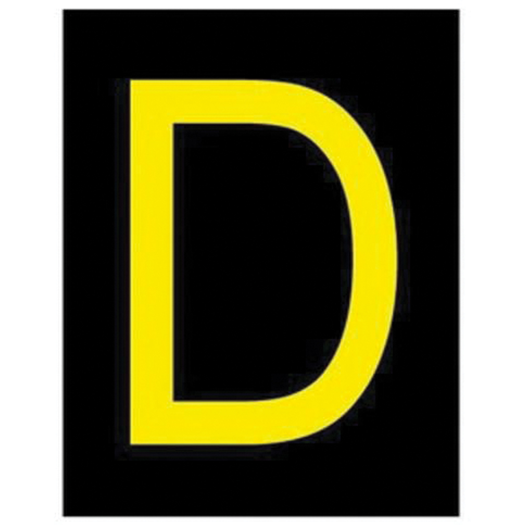 Étiquettes de lettres et chiffres réfléchissants individuels, D, 2-1/2" h, Jaune sur noir