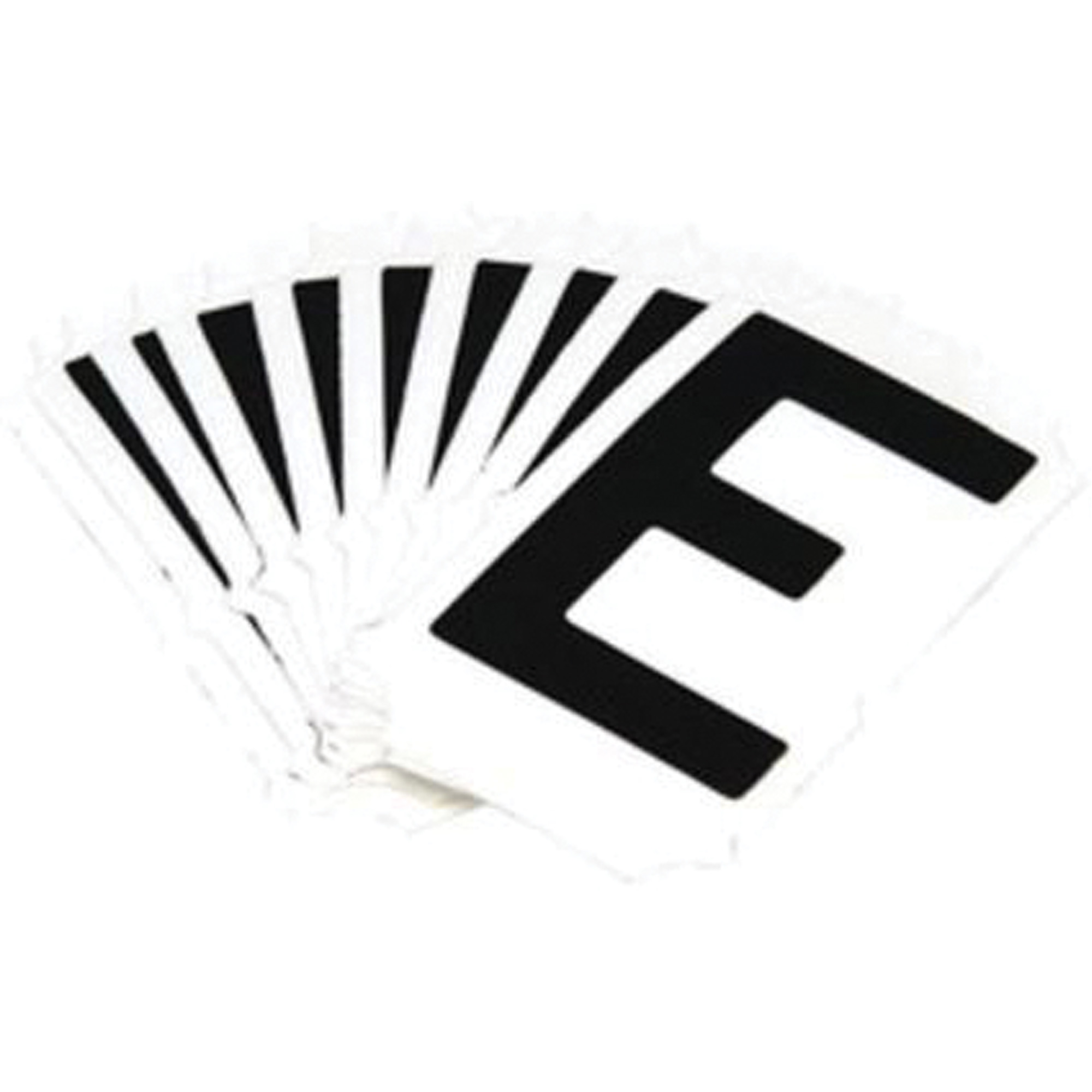 Étiquettes de lettres et chiffres réfléchissants individuels, E, 1" h, Noir sur argent