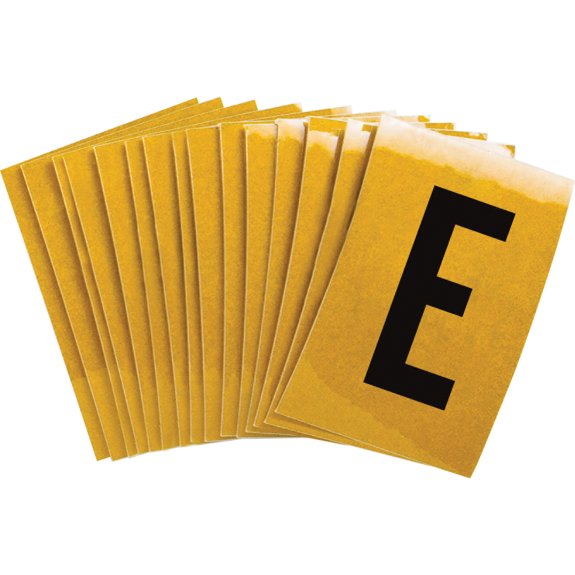 Étiquettes de lettres et chiffres réfléchissants individuels, E, 1" h, Noir sur jaune