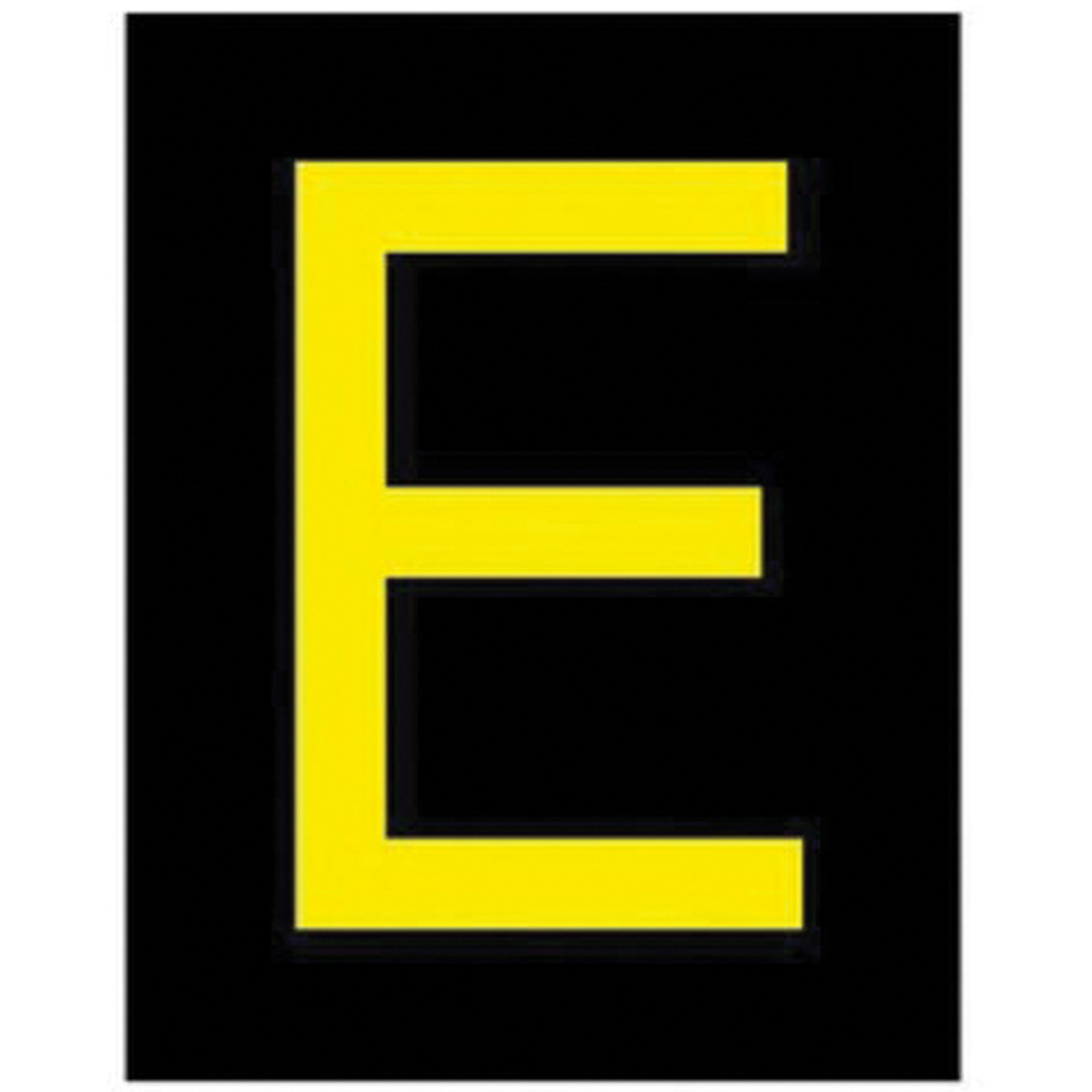 Étiquettes de lettres et chiffres réfléchissants individuels, E, 2-1/2" h, Jaune sur noir