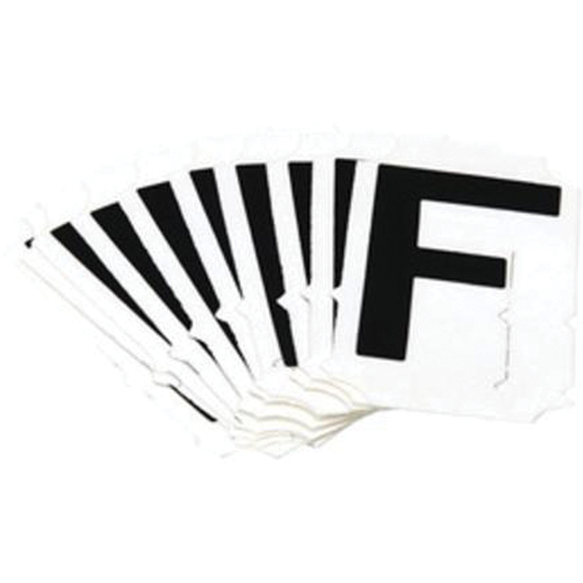 Étiquettes de lettres et chiffres réfléchissants individuels, F, 1" h, Noir sur argent