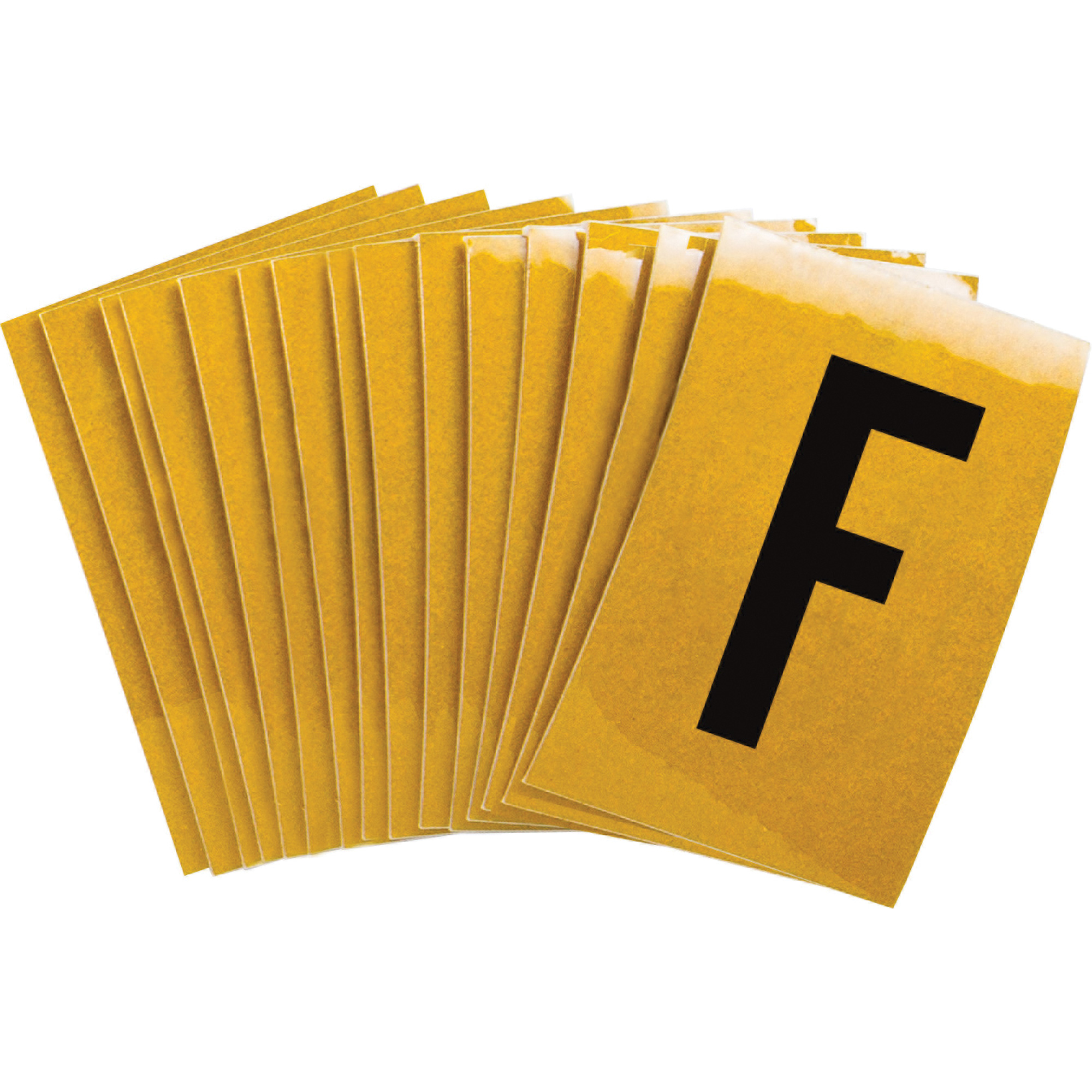 Étiquettes de lettres et chiffres réfléchissants individuels, F, 1" h, Noir sur jaune