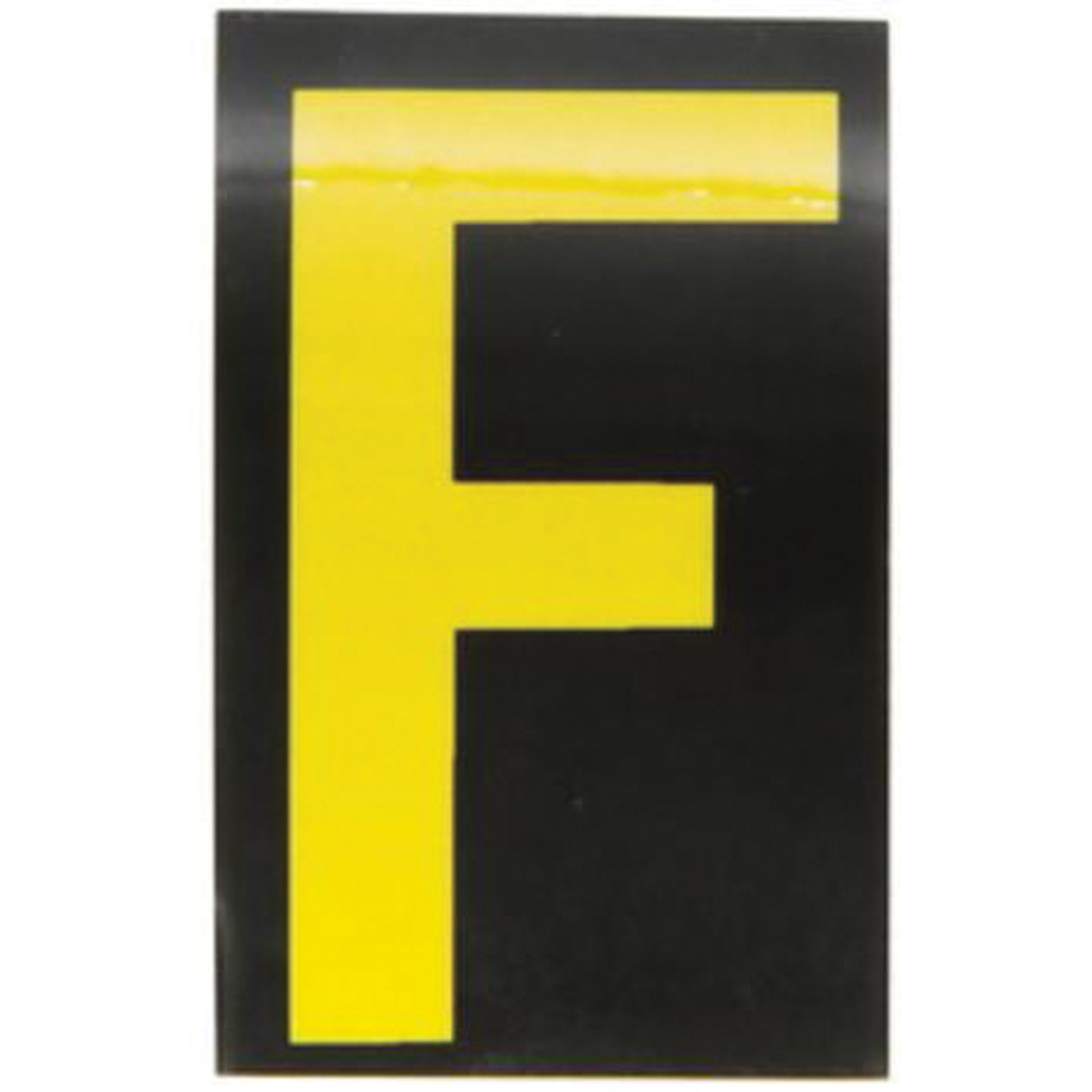 Étiquettes de lettres et chiffres réfléchissants individuels, F, 2-1/2" h, Jaune sur noir