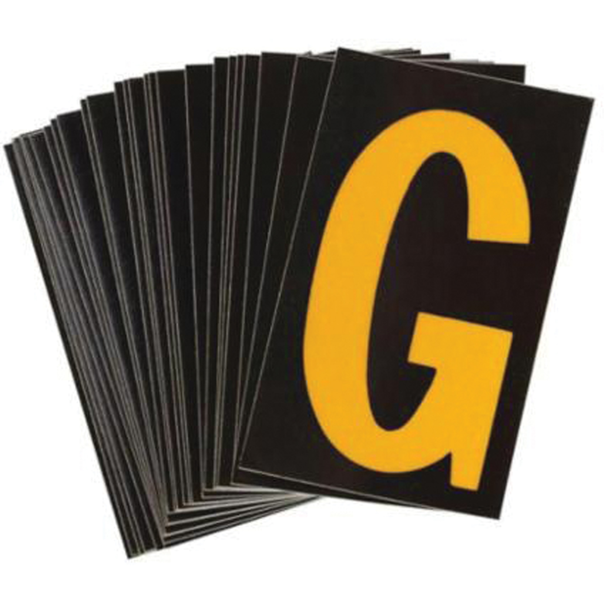 Étiquettes de lettres et chiffres réfléchissants individuels, G, 2-1/2" h, Jaune sur noir