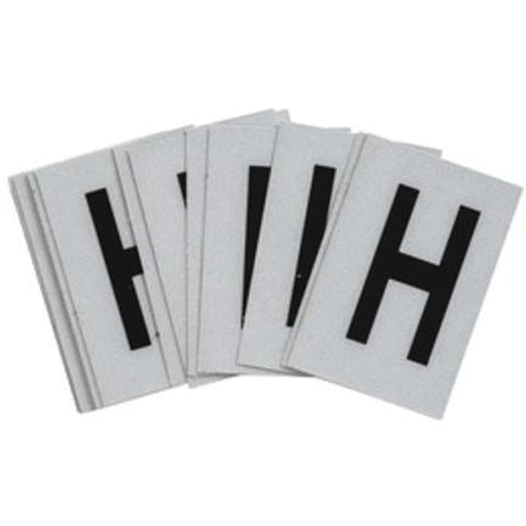 Étiquettes de lettres et chiffres réfléchissants individuels, H, 1" h, Noir sur argent