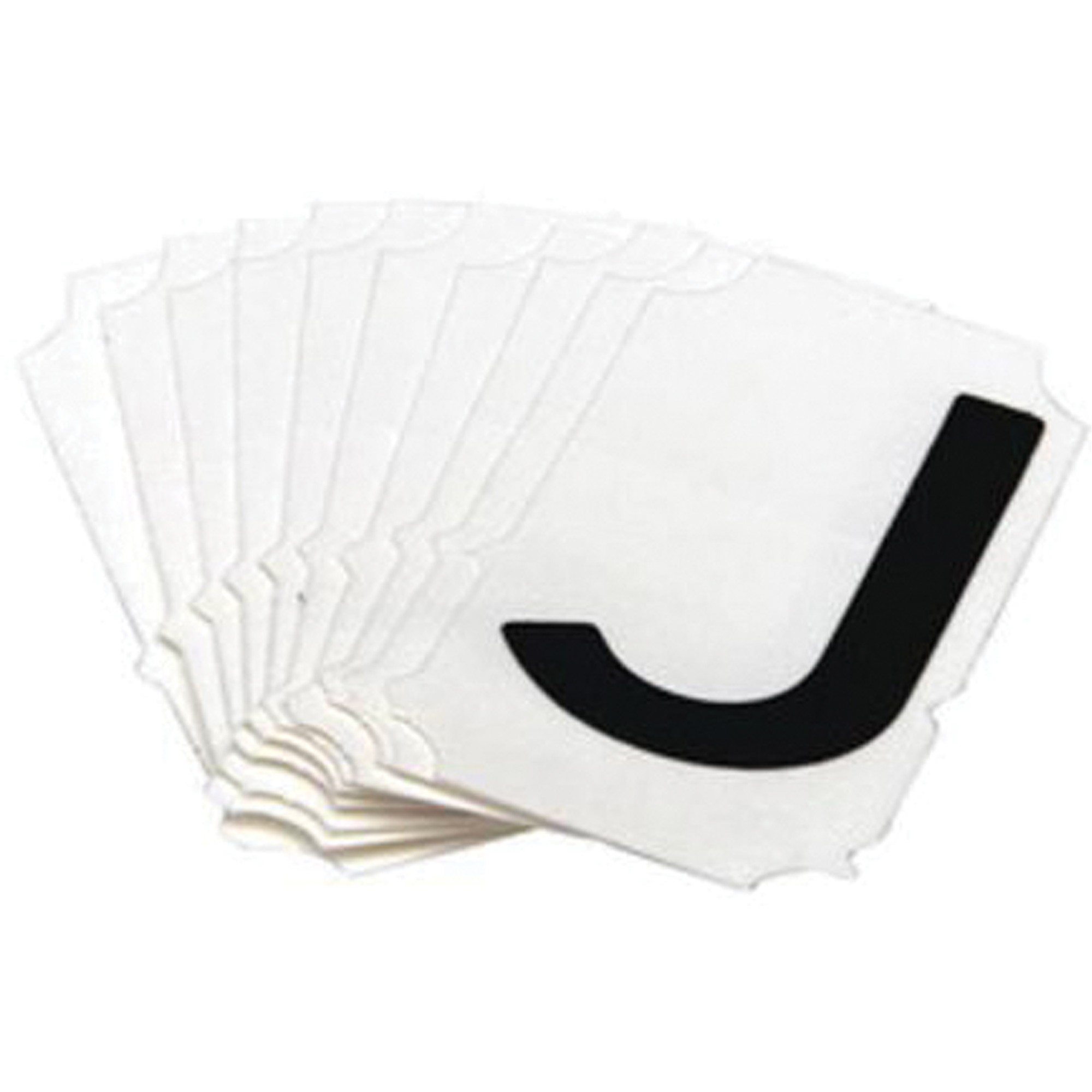 Étiquettes de lettres et chiffres réfléchissants individuels, J, 1" h, Noir sur argent