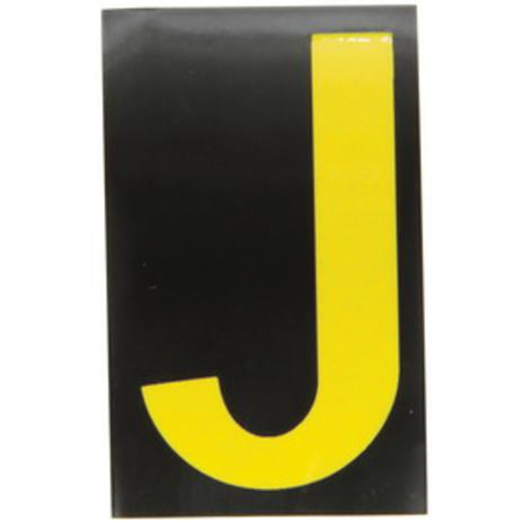 Étiquettes de lettres et chiffres réfléchissants individuels, J, 2-1/2" h, Jaune sur noir