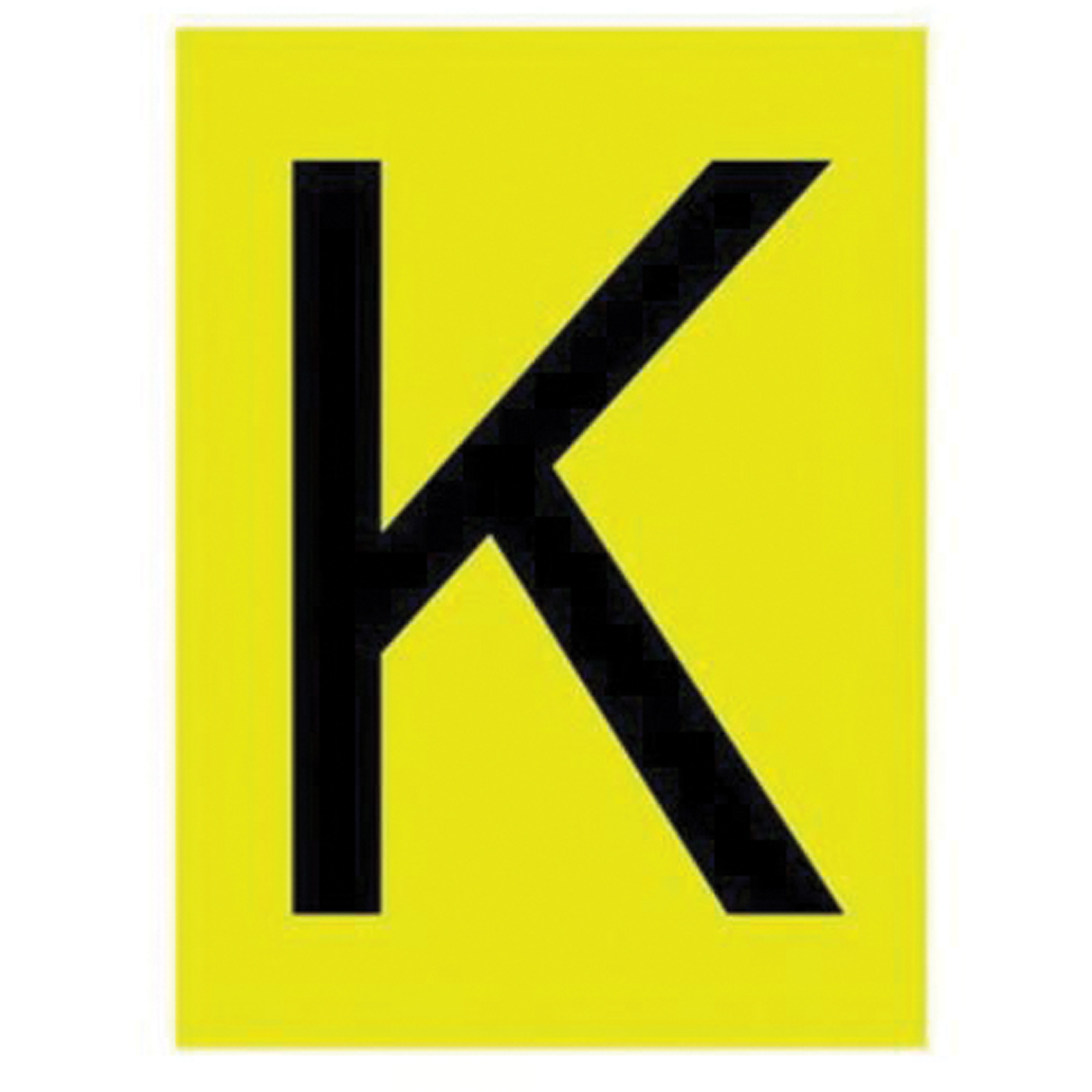 Étiquettes de lettres et chiffres réfléchissants individuels, K, 1" h, Noir sur jaune