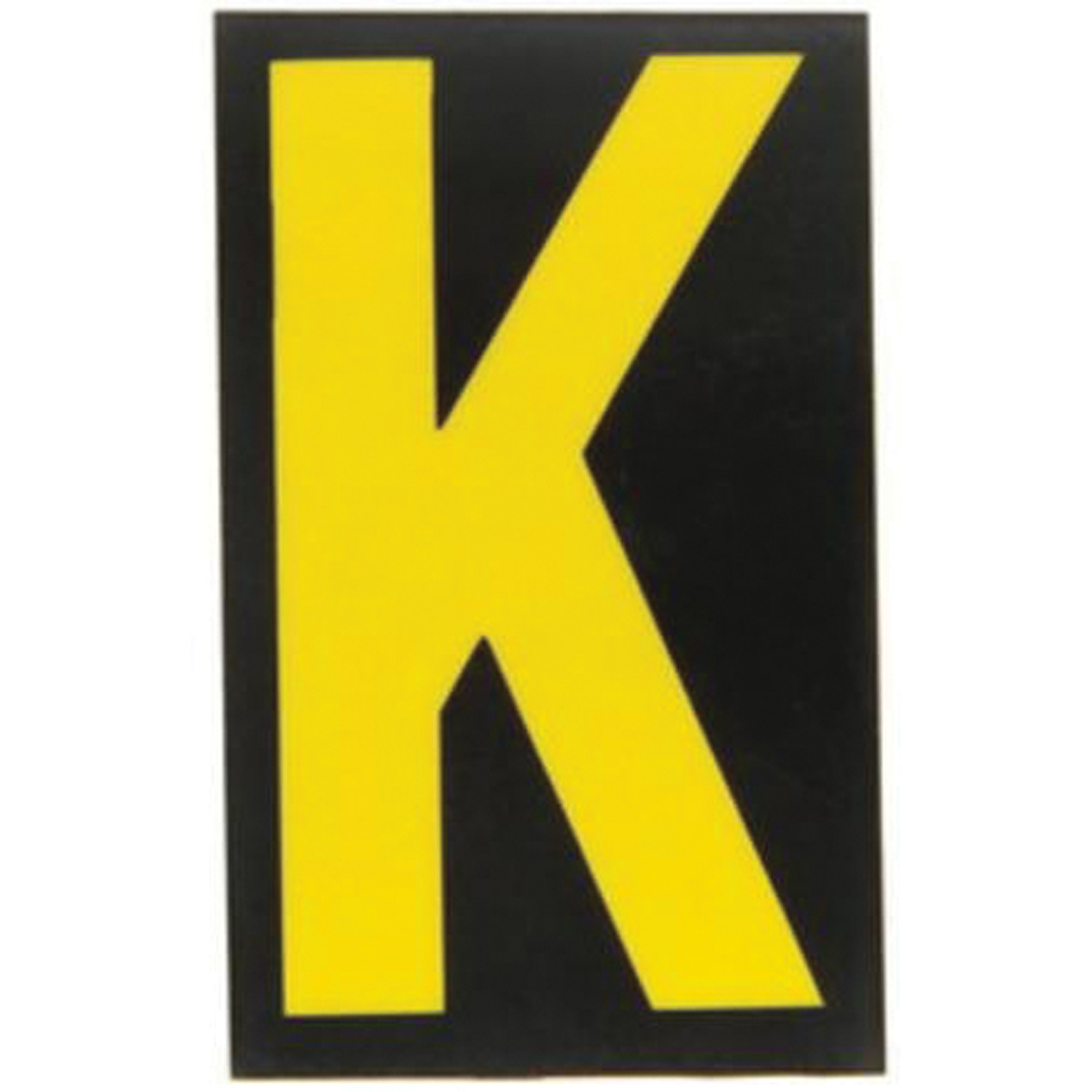 Étiquettes de lettres et chiffres réfléchissants individuels, K, 2-1/2" h, Jaune sur noir