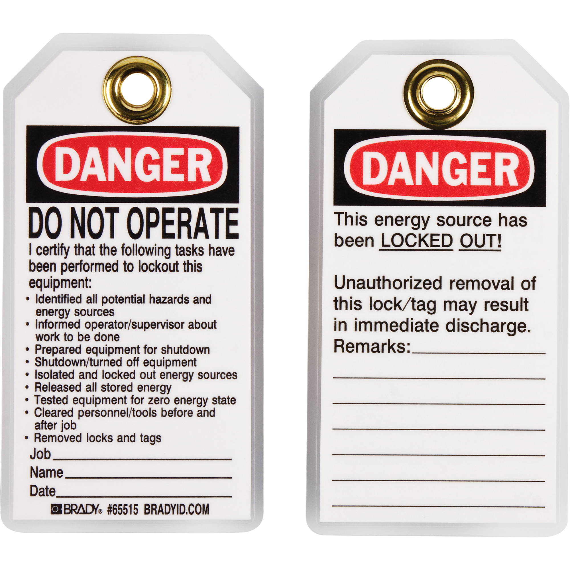 Étiquettes de verrouillage, Plastique, 3" la x 5-1/2" h, Anglais