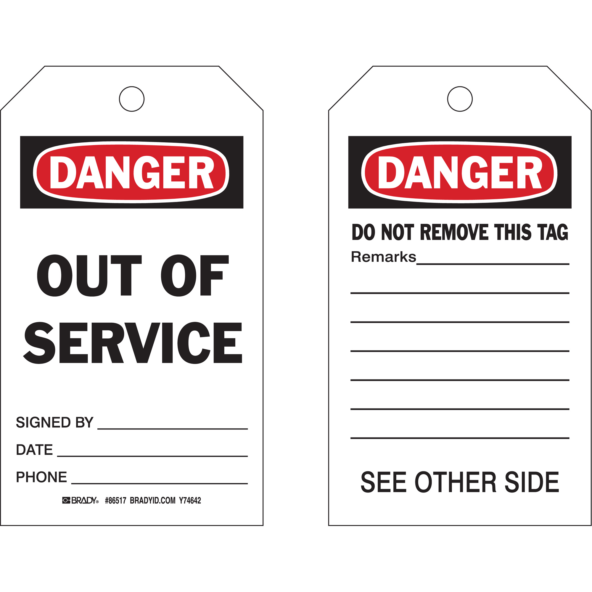 Étiquettes « Out Of Service » autoplastifiantes, Polyester, 4" la x 7" h, Anglais