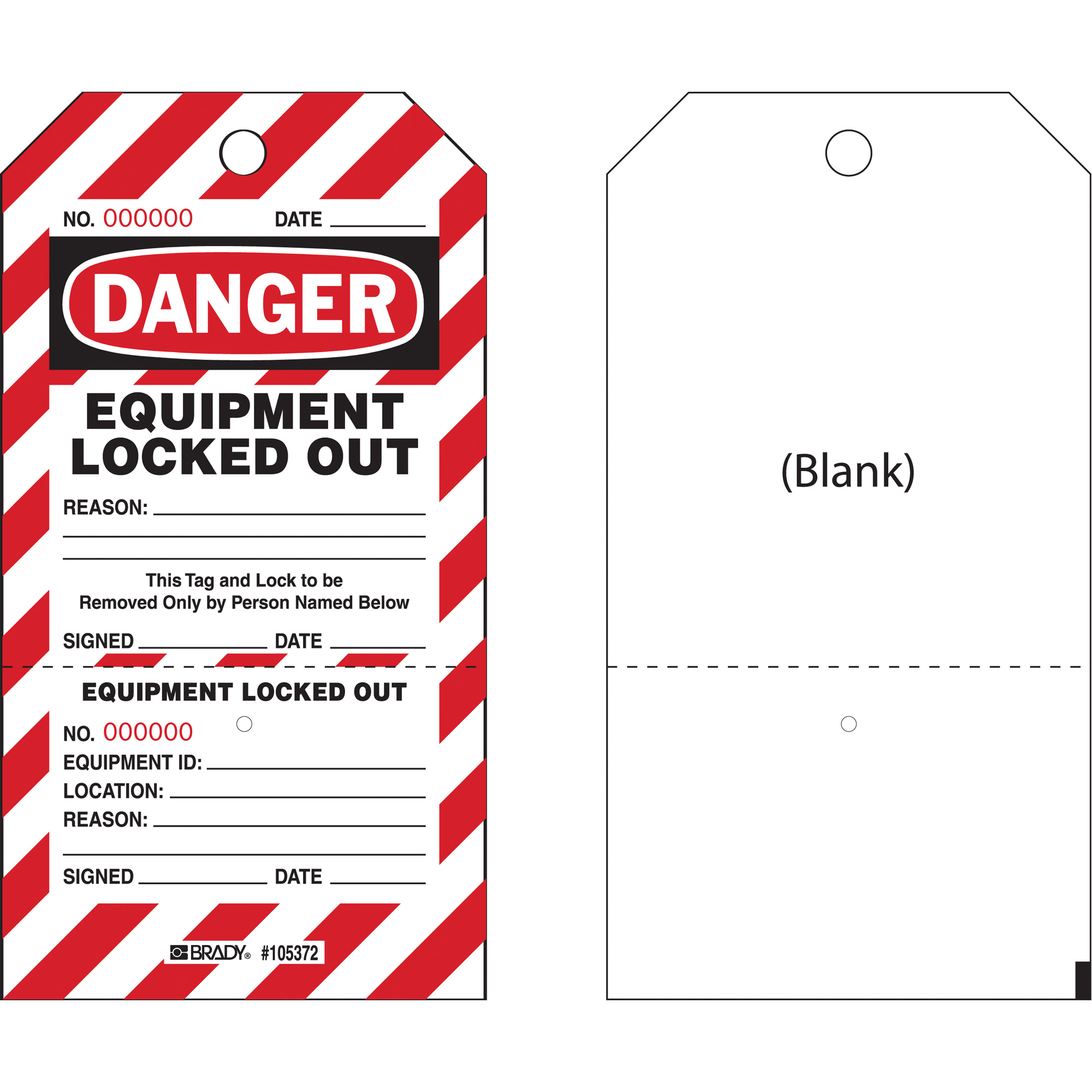 Étiquettes perforées de cadenassage «Danger Equipment Locked Out» en deux parties, Papier, 4" la x 7-1/2" h, Anglais