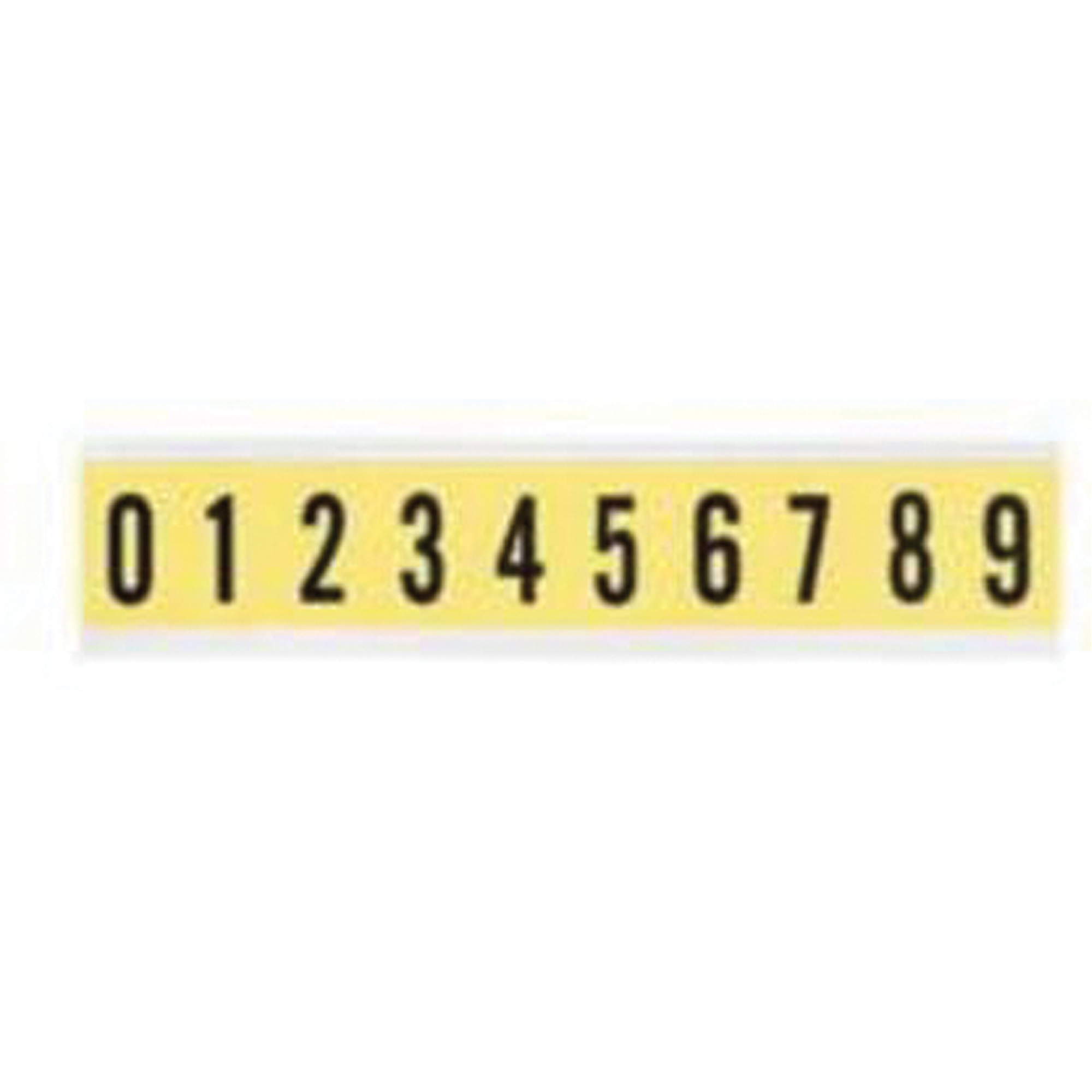 Jeu d'étiquettes de lettres et de chiffres individuels repositionnables, 0 à 9, 1" h, Noir sur jaune