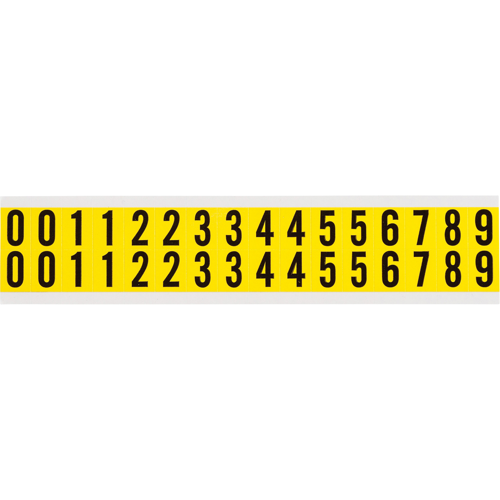 Jeu d'étiquettes de lettres et de chiffres individuels repositionnables, 0 à 9, 5/8" h, Noir sur jaune