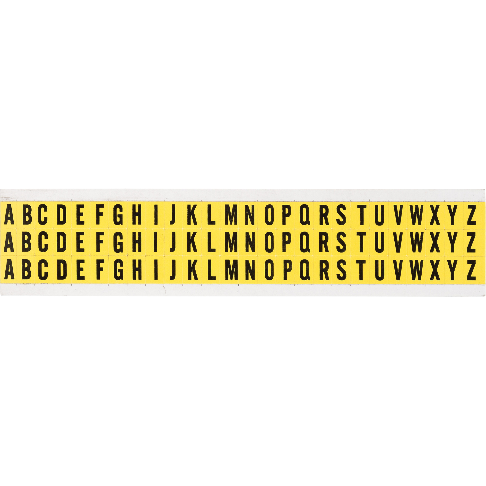 Jeu d'étiquettes de lettres et de chiffres individuels repositionnables, A/B/C/D/E/F/G/H/I/J/K/L/M/N/O/P/Q/R/S/T/U/V/W/X/Y/Z, 3/8" h, Noir sur jaune