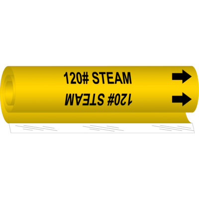 Marqueur de tuyau «120# Steam», Enveloppant, 9" h x 8" la, Noir sur jaune