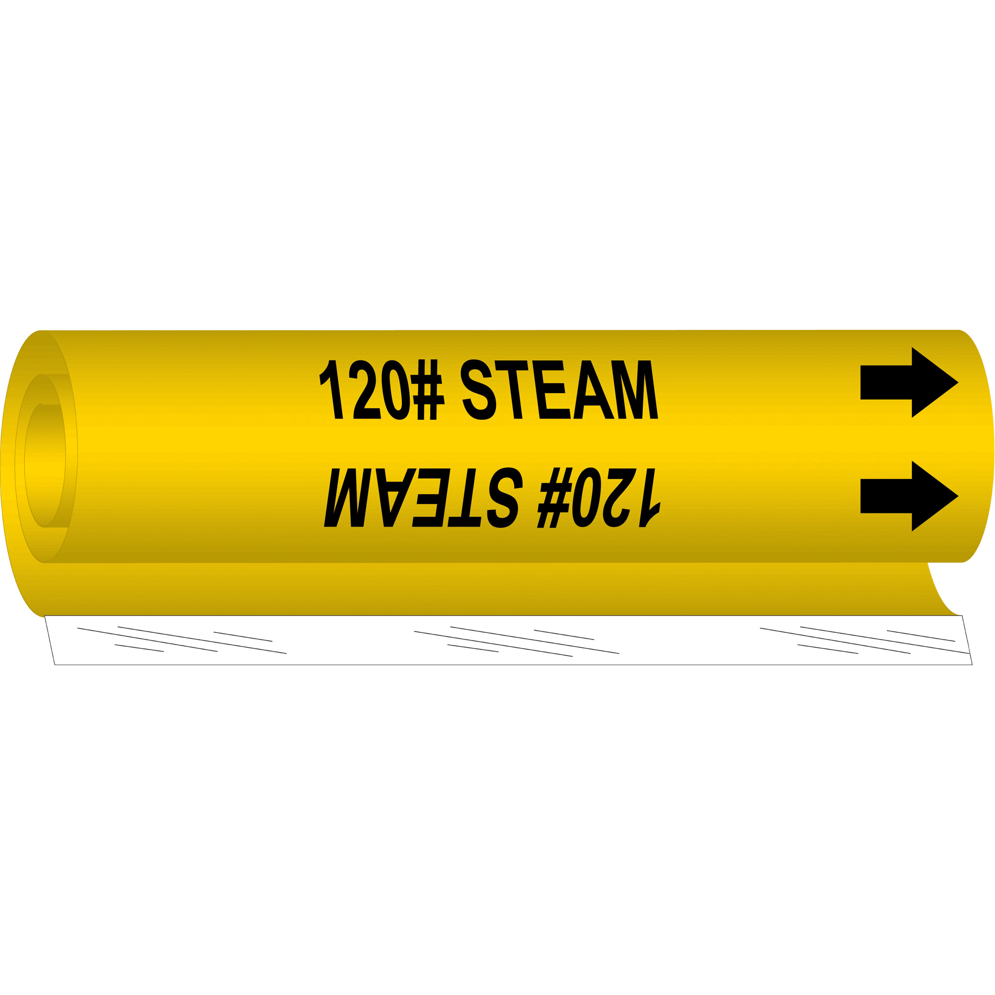 Marqueur de tuyau «120# Steam», Enveloppant, 9" h x 8" la, Noir sur jaune