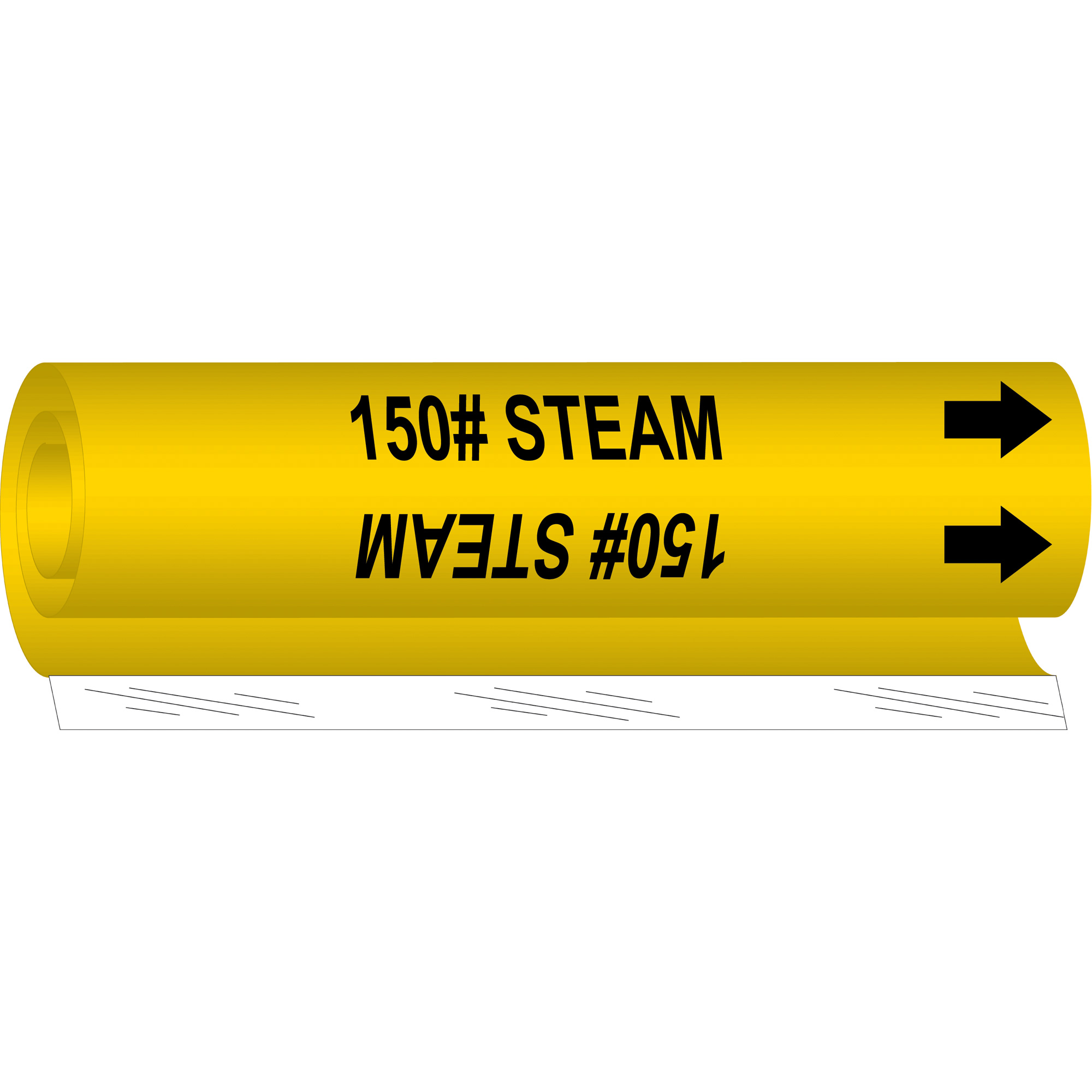 Marqueur de tuyau «150# Steam», Enveloppant, 26" h x 12" la, Noir sur jaune