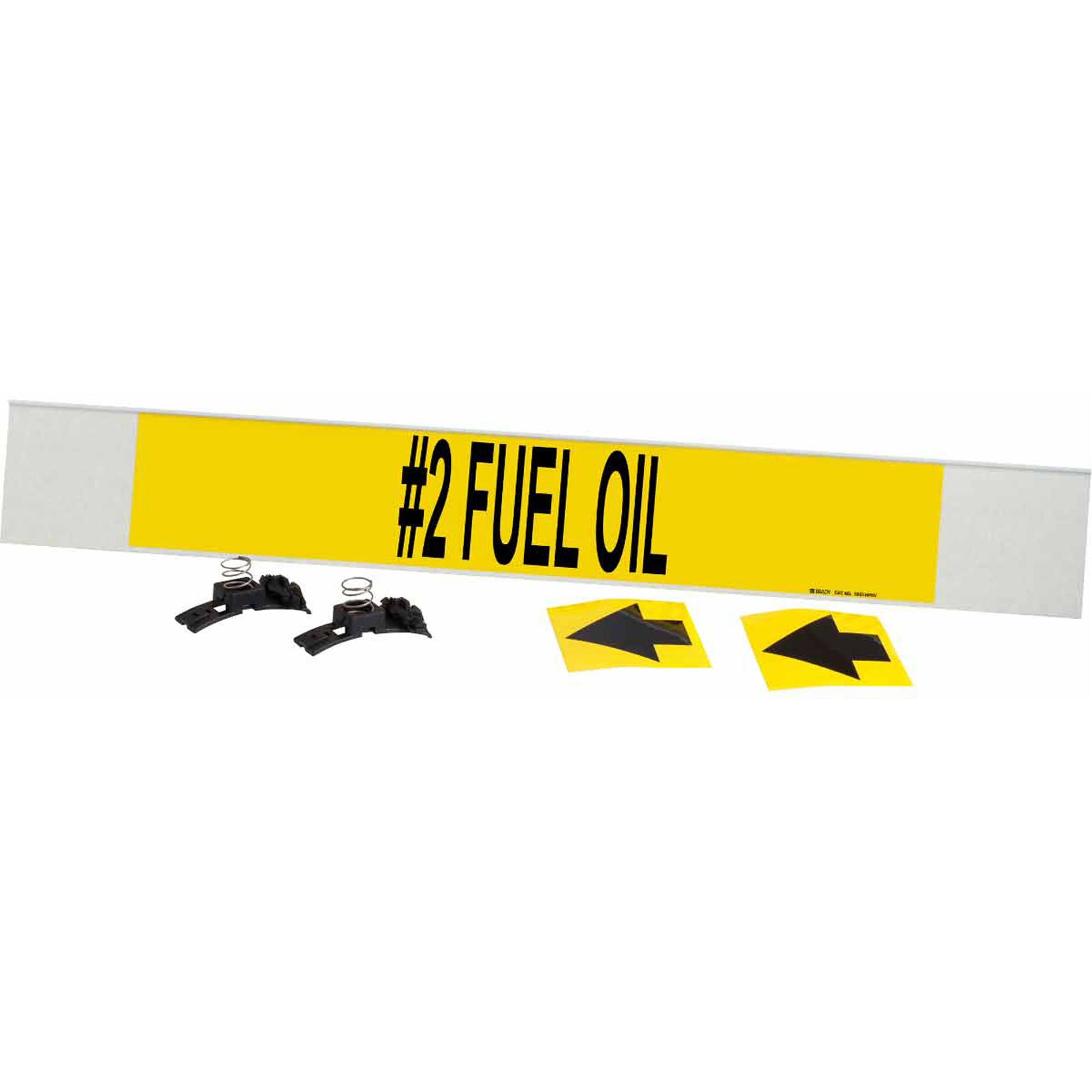 Marqueur de tuyau «#2 Fuel Oil», Transporteur en fibre de verre avec agrafes, 4" h x 24" la, Noir sur jaune
