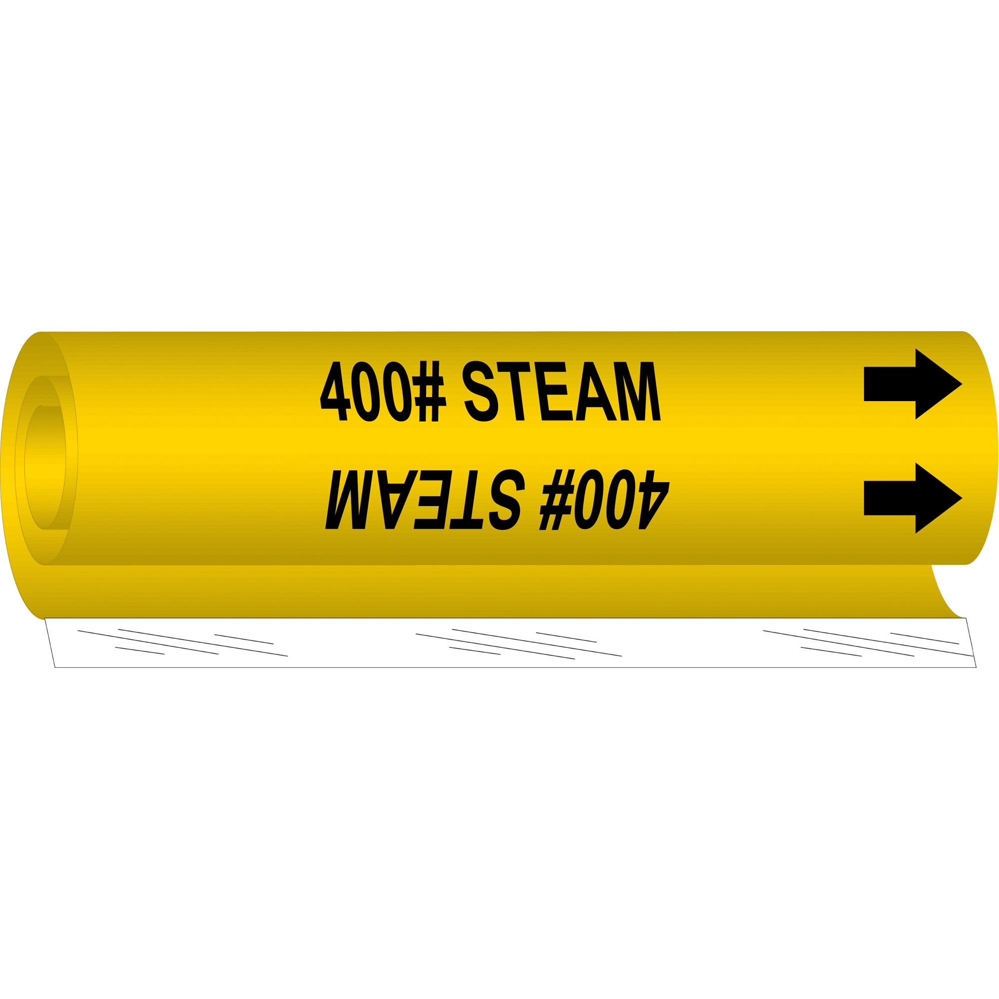 Marqueur de tuyau «400# Steam», Enveloppant, 9" h x 8" la, Noir sur jaune