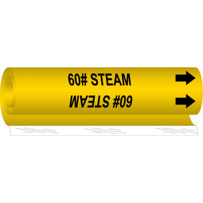 Marqueur de tuyau «60# Steam», Enveloppant, 26" h x 12" la, Noir sur jaune