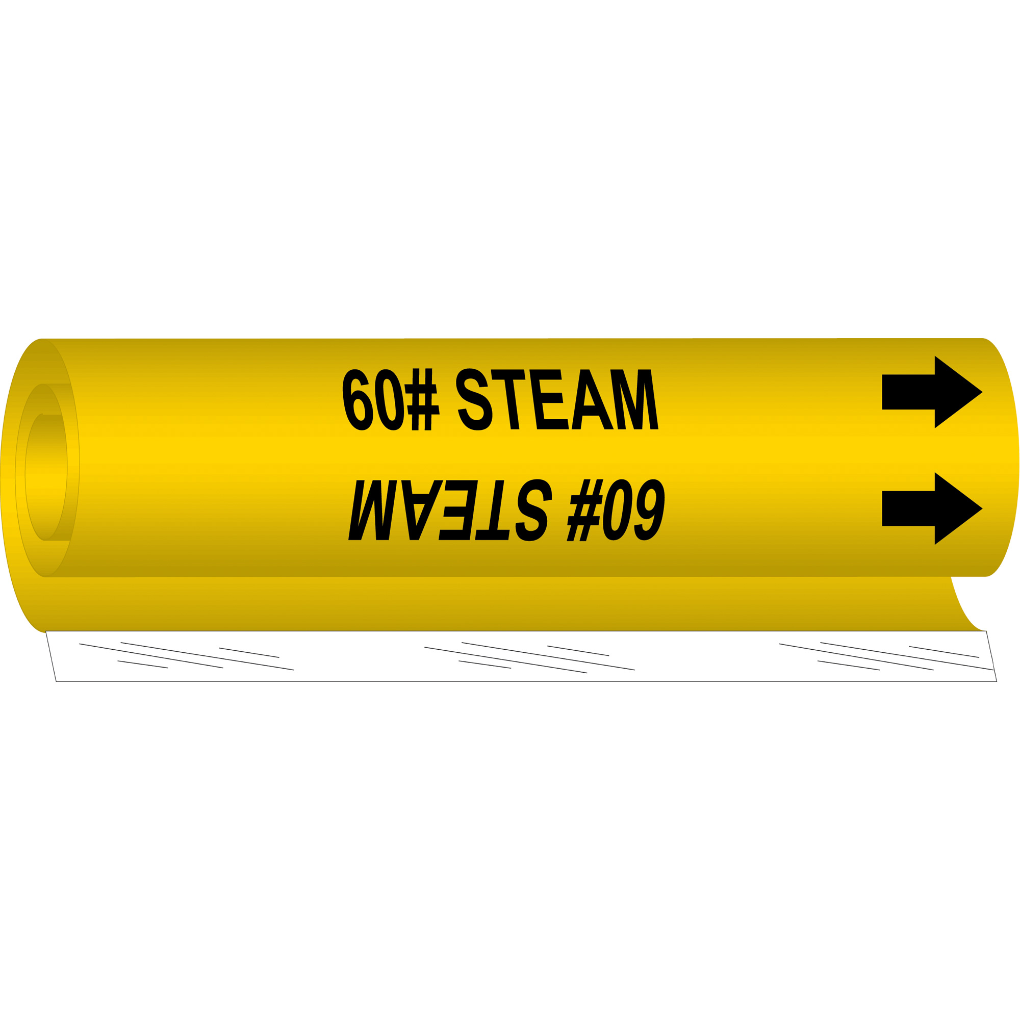 Marqueur de tuyau «60# Steam», Enveloppant, 9" h x 8" la, Noir sur jaune