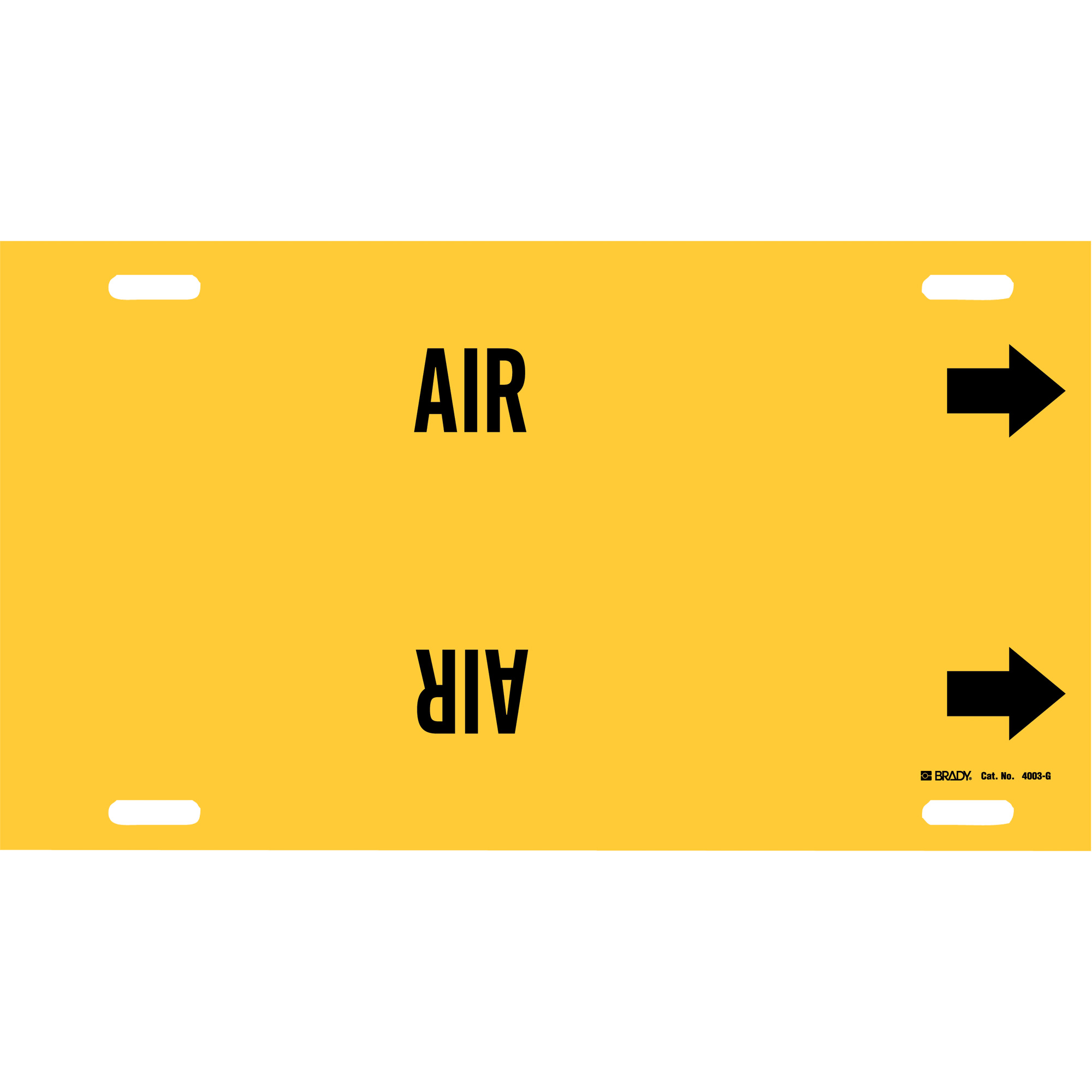 Marqueur de tuyau «Air», À attacher, 10" h x 24" la, Noir sur jaune