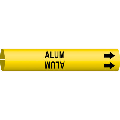 Marqueur de tuyau «Alum», À pression, 2" h x 2" la, Noir sur jaune