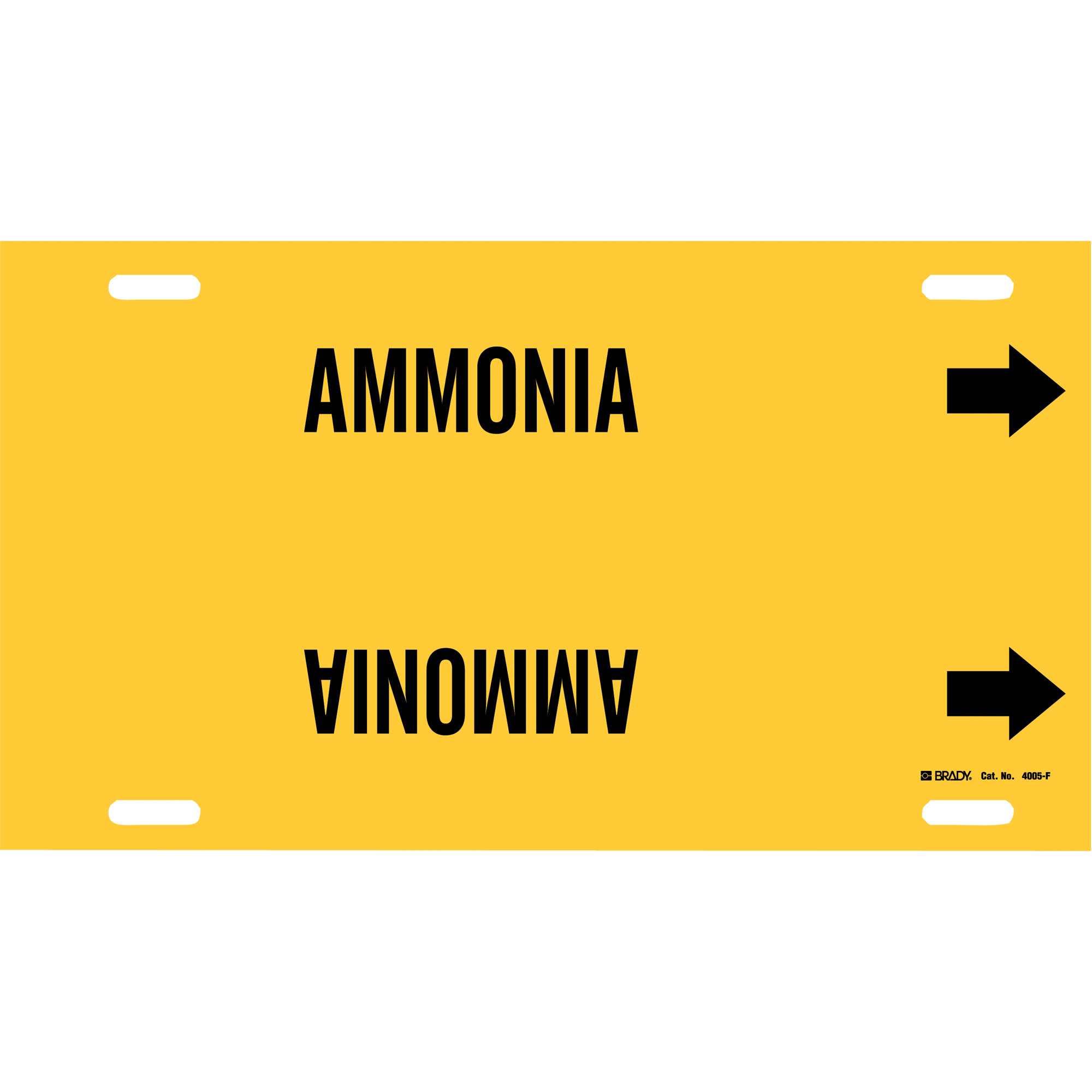 Marqueur de tuyau «Ammonia», À attacher, 8" h x 16" la, Noir sur jaune