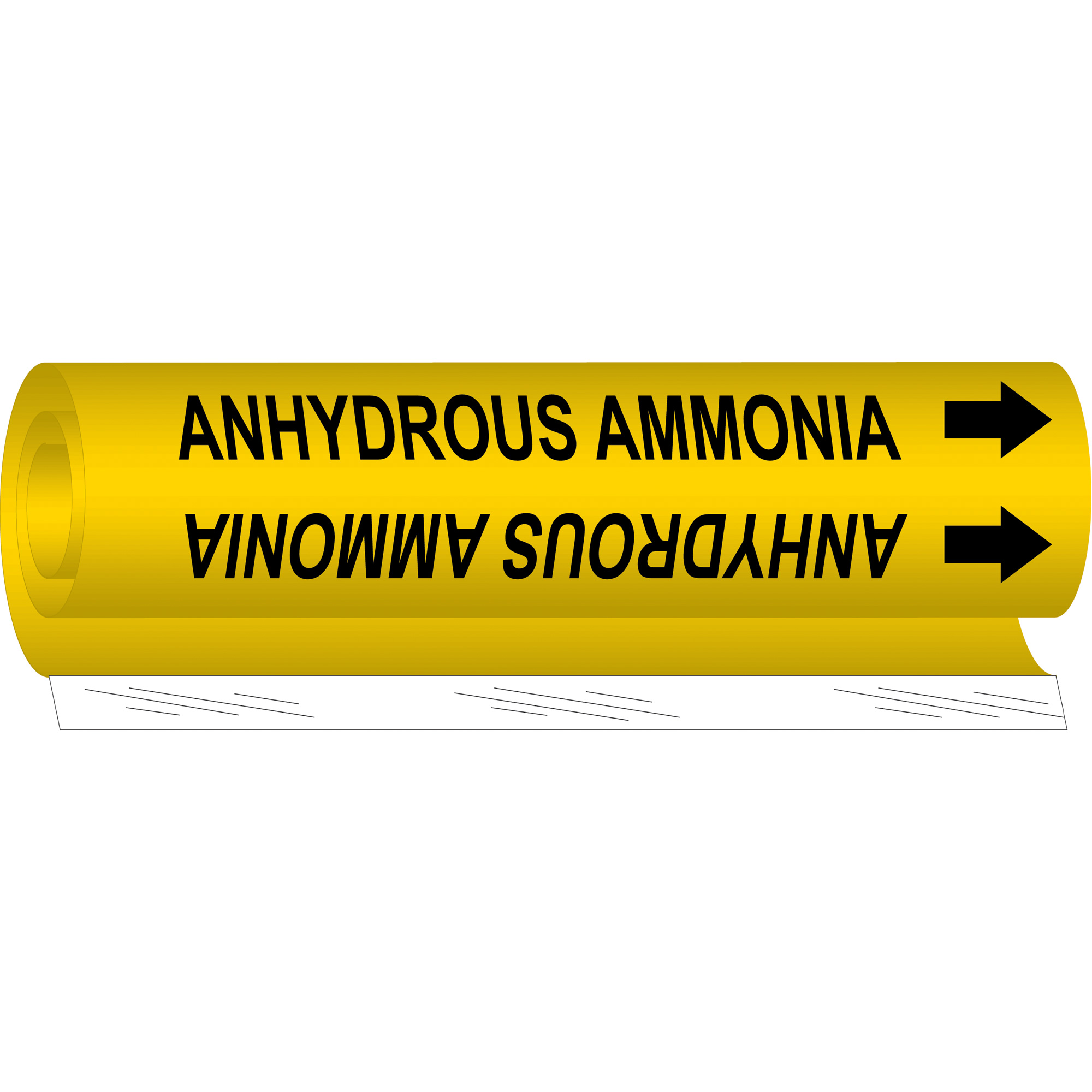 Marqueur de tuyau «Anhydrous Ammonia», Enveloppant, 9" h x 8" la, Noir sur jaune