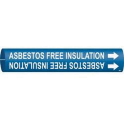 Marqueur de tuyau «Asbestos Free Insulation», À pression, 2" h x 2" la, Blanc/bleu