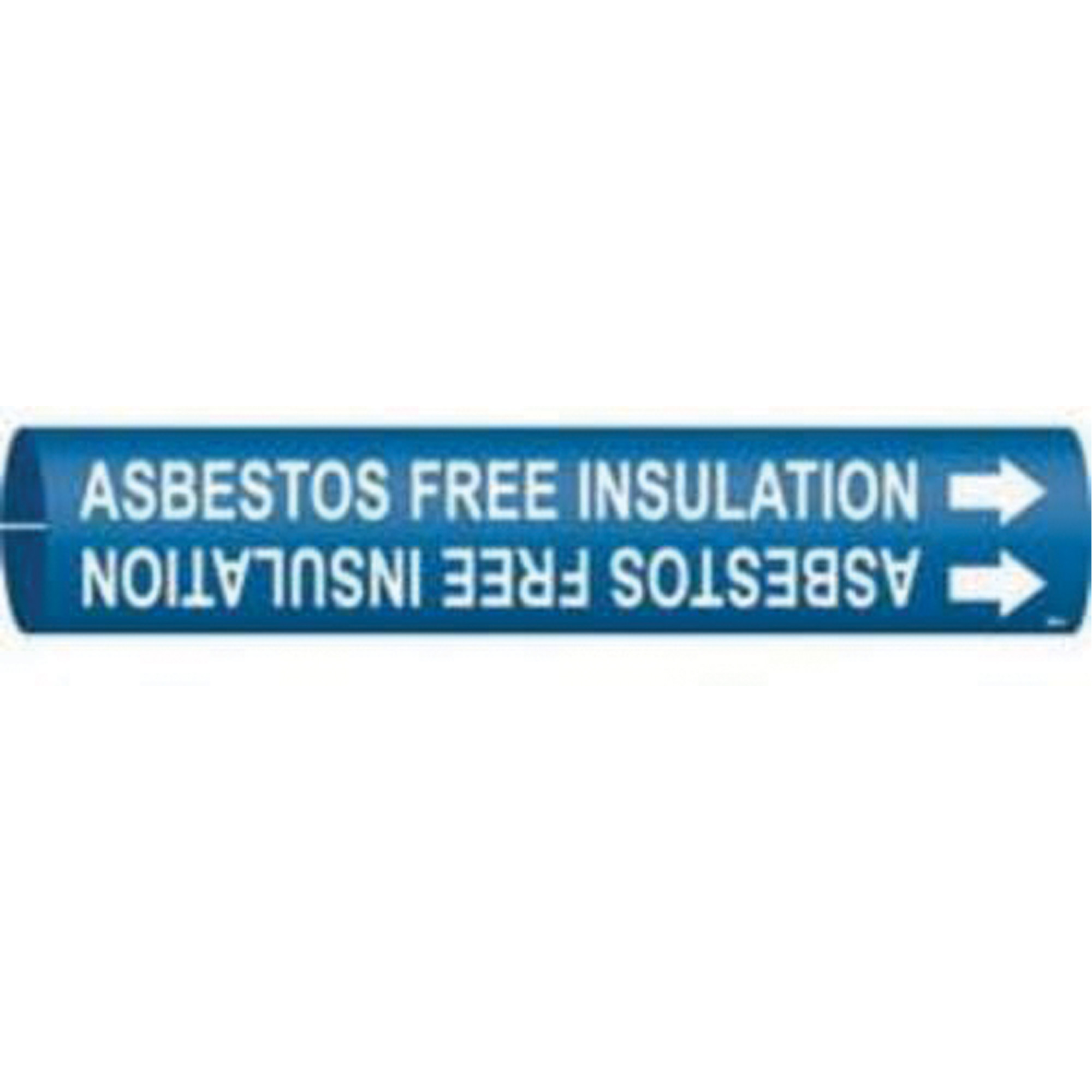 Marqueur de tuyau «Asbestos Free Insulation», À pression, 2" h x 2" la, Blanc/bleu